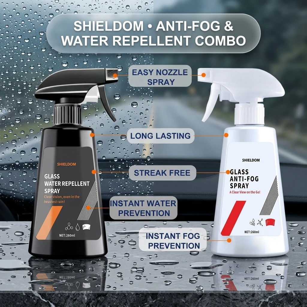SHIELDOM Anti Fog & Water Repellent Spray Car Windshield Defogger Glass Rain Repellent Hydrophobic Coating Waterproof Prevent product photo, view 1 of 6