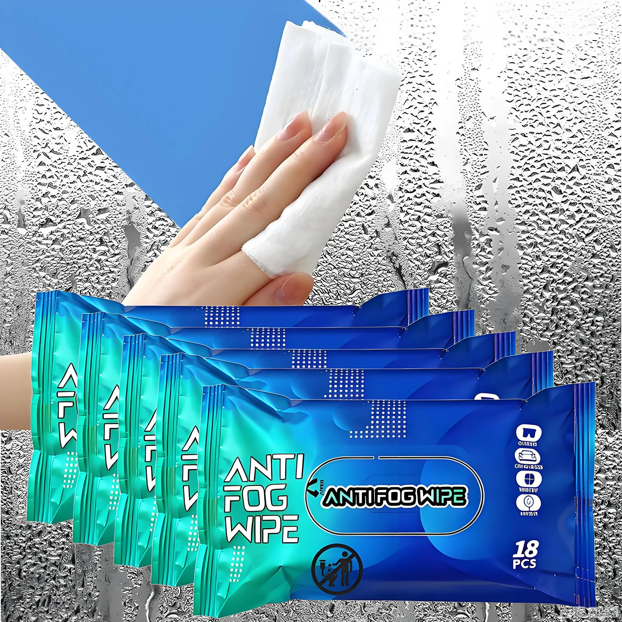 SHIELDOM Glass Anti-Fog Wipes Pre-moistened Defogger to Prevent Fogging on Bathroom Mirror, Shower Door, Car Windshield, Wind product photo, view 3 of 10