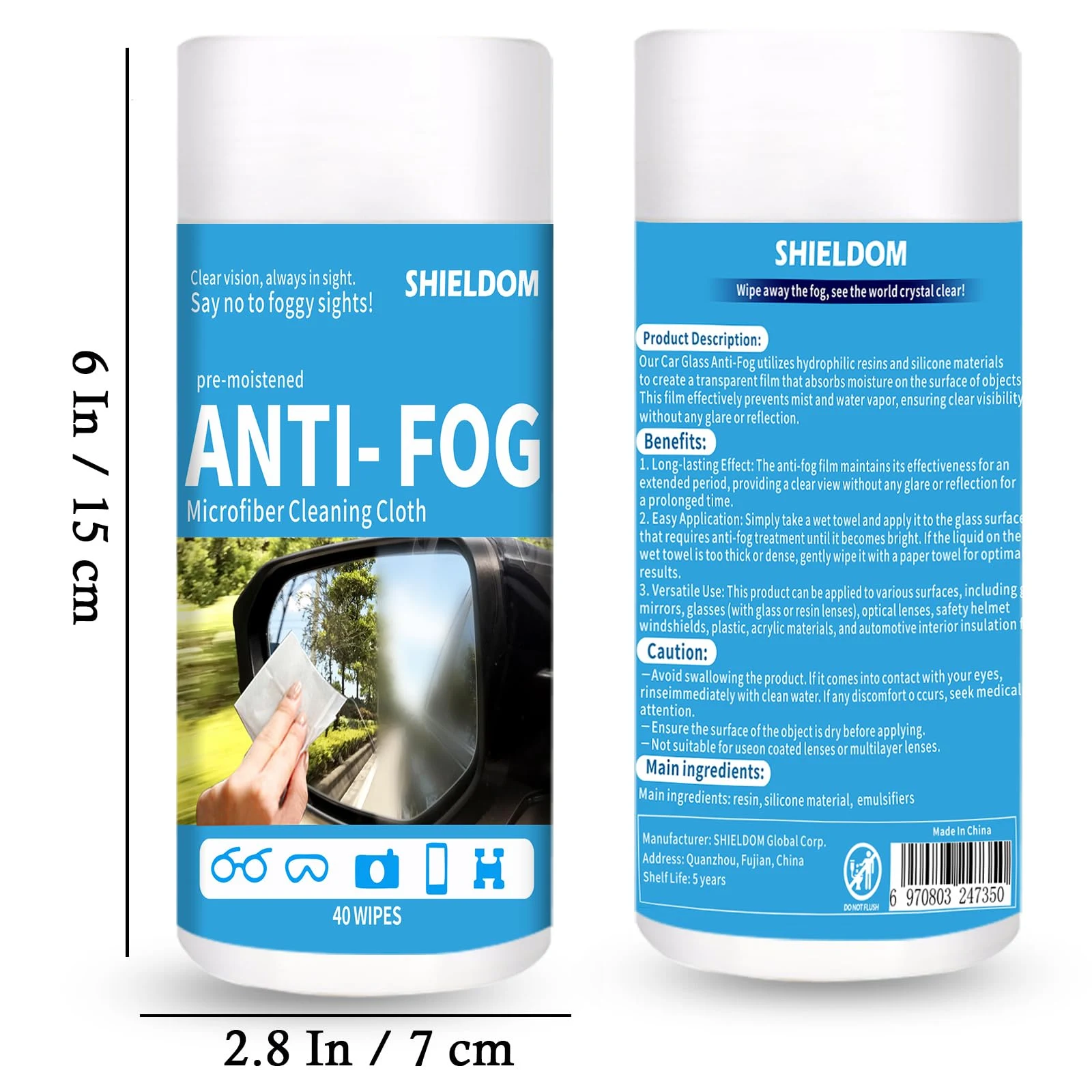SHIELDOM Glass Anti-Fog Wipes Pre-moistened Defogger to Prevent Fogging on Bathroom Mirror, Shower Door, Car Windshield, Wind product photo, view 10 of 10