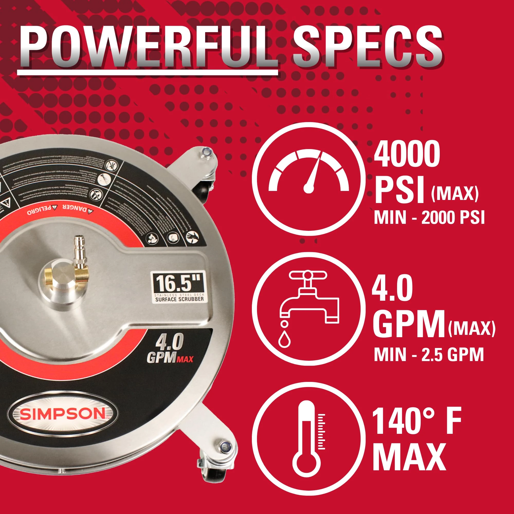 Simpson 16.5" Stainless Steel Pressure Washer Surface Cleaner, 80625 product photo, view 7 of 7