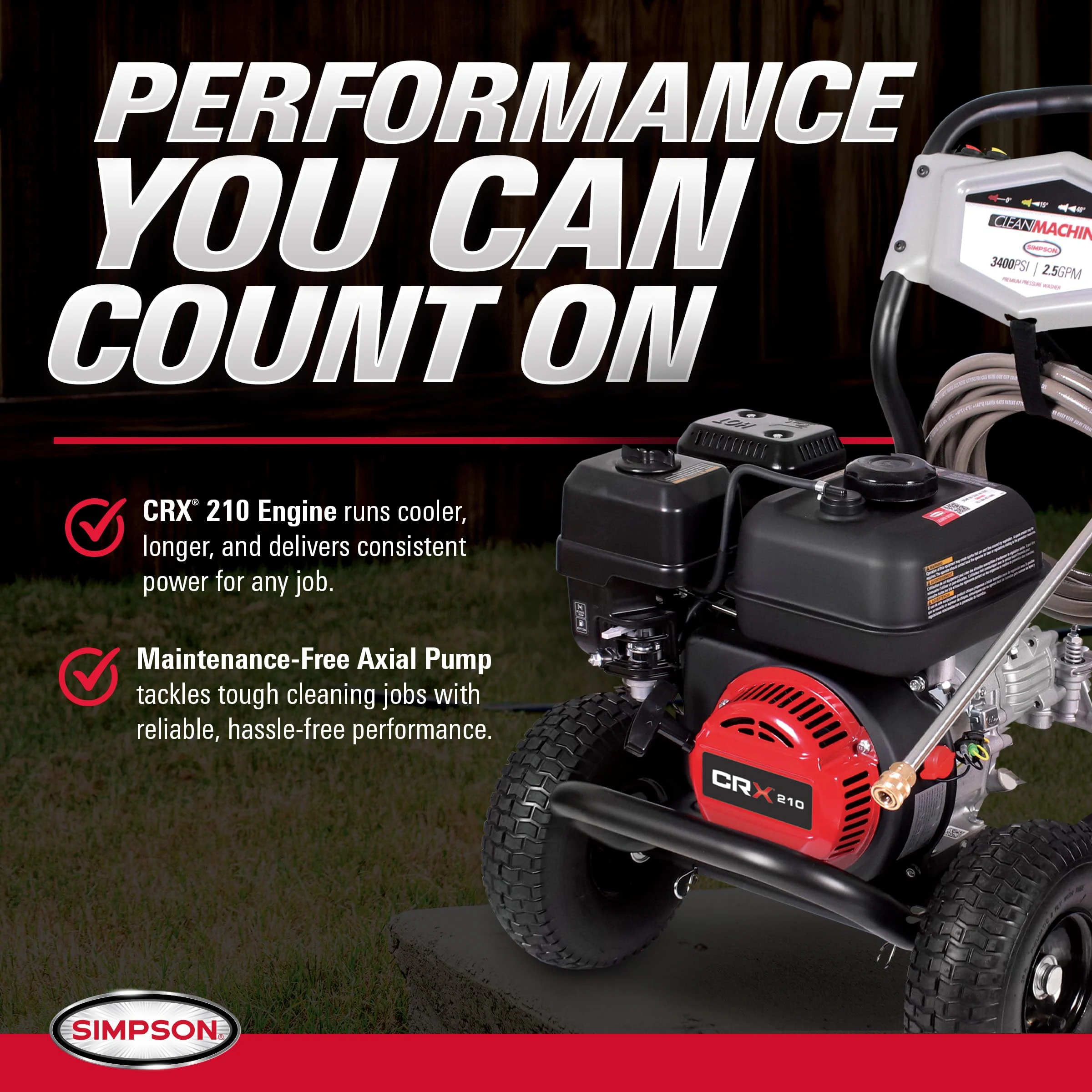 Simpson Clean Machine 3400 PSI Gas Pressure Washer, 2.5 GPM, CRX engine product photo, view 4 of 7
