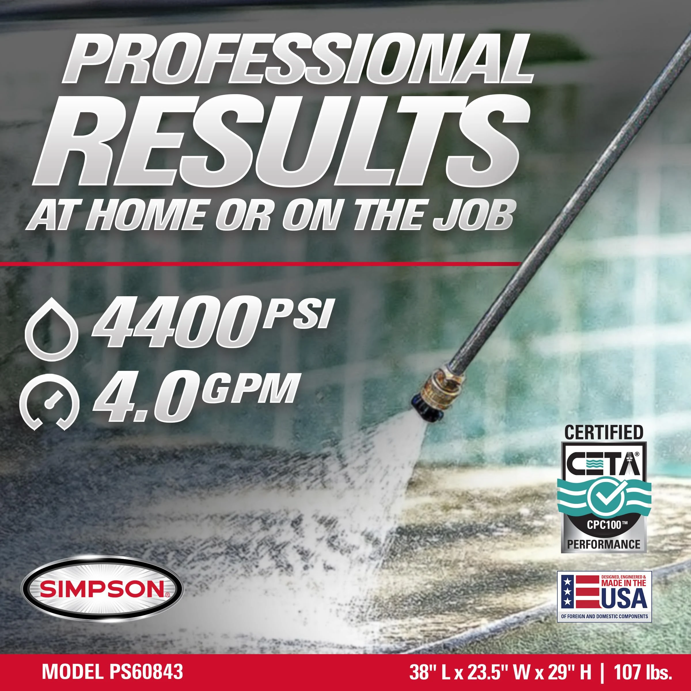 Simpson PowerShot 4400 PSI Gas Pressure Washer, 4.0 GPM, CRX 420cc Engine product photo, view 3 of 7