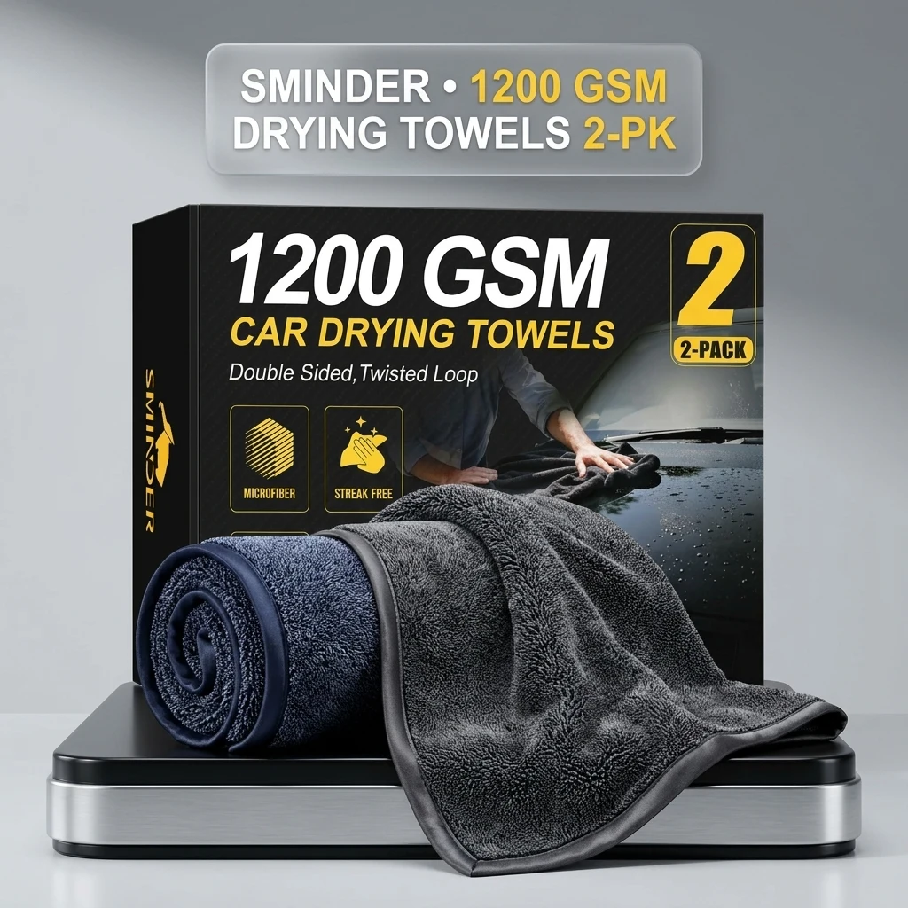 SMINDER 2-Pack 1200 GSM Car Drying Towels – Microfiber Towels for Cars (36" x 24"), Ultra-Absorbent, Streak-Free, Scratch-Fre product photo