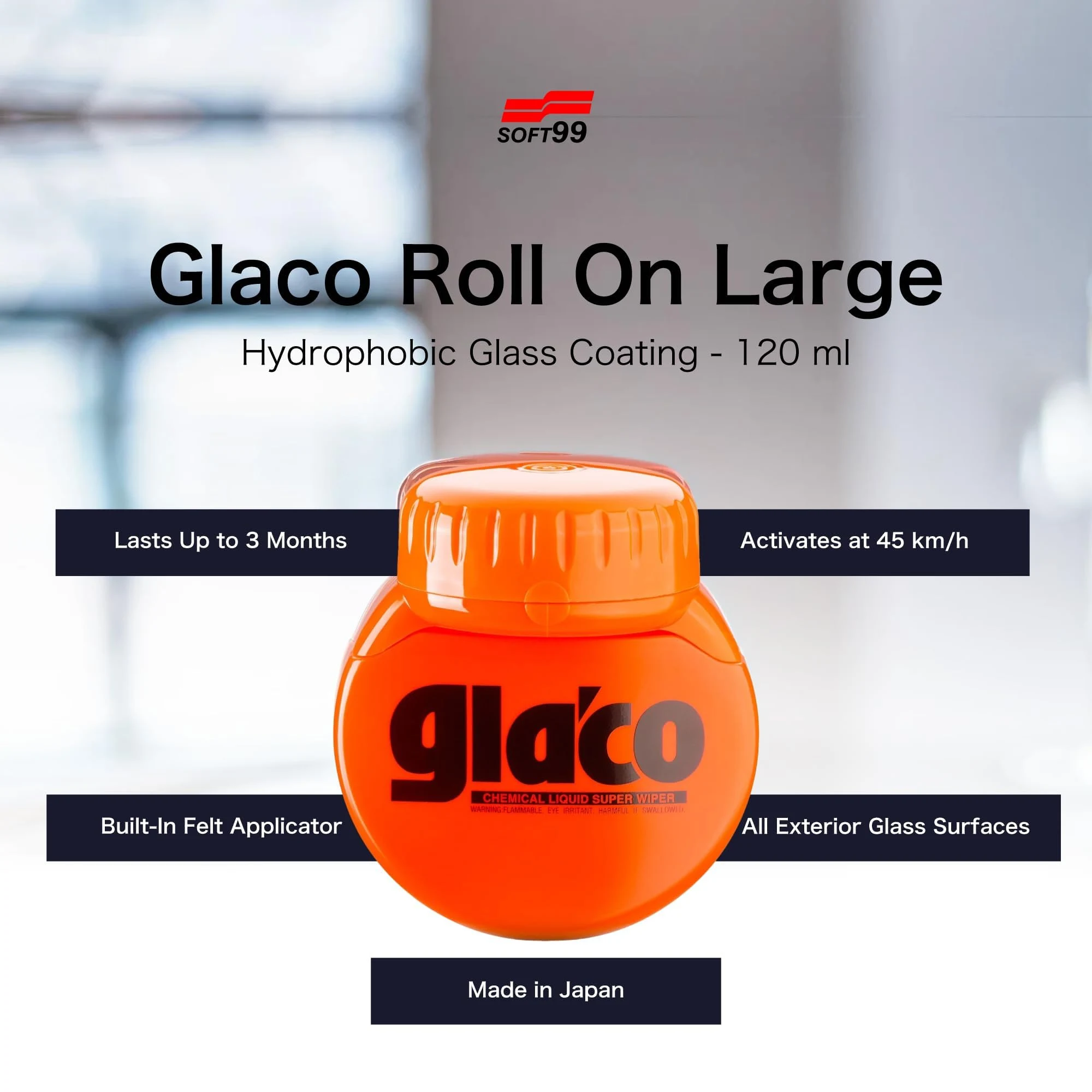 SOFT99 Glaco Roll On Large - Water-Beading Glass Sealant - 120 ml product photo, view 3 of 8