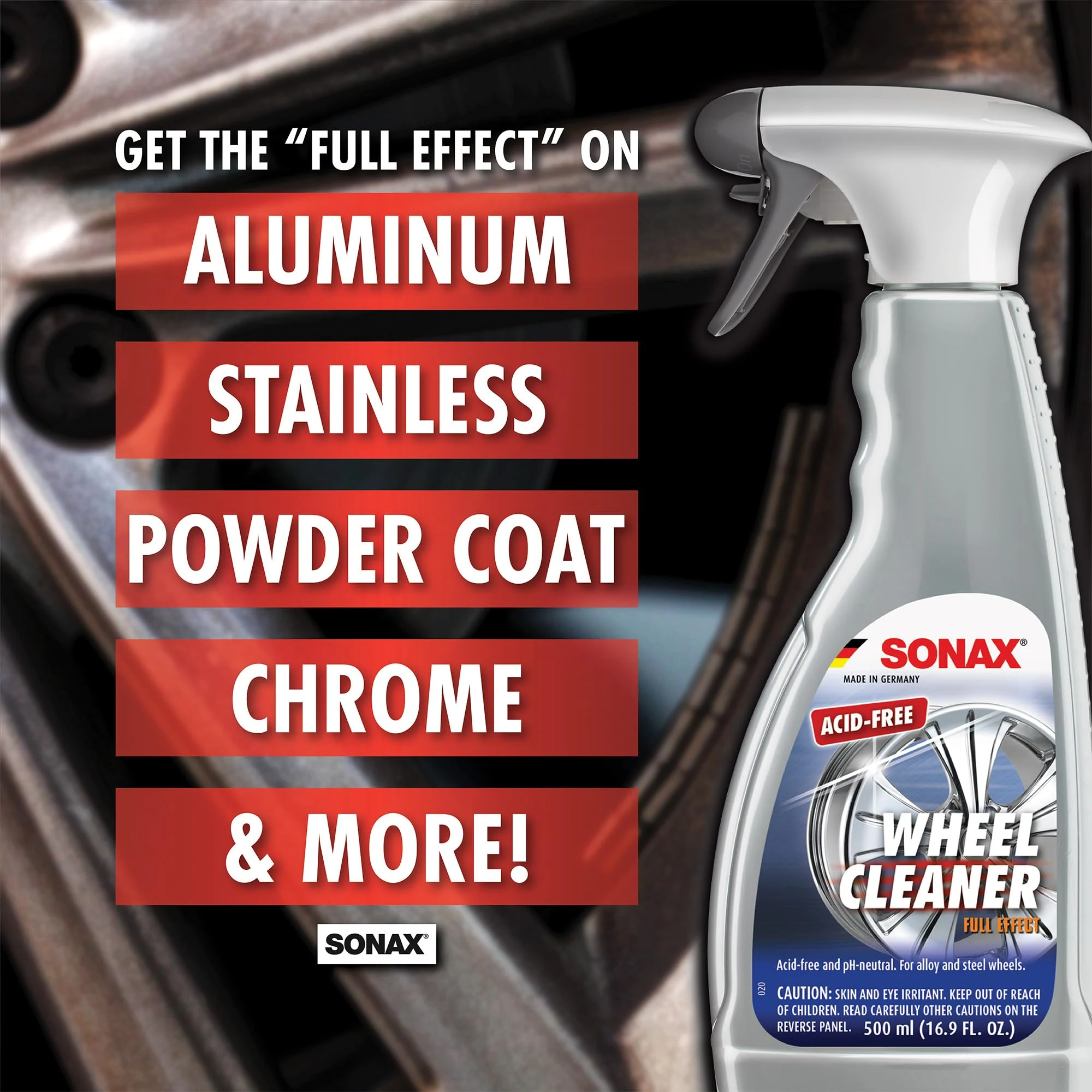 SONAX Wheel Cleaner Full Effect, Non-Acid Brake Dust Cleaner, 500 ml product photo, view 3 of 6