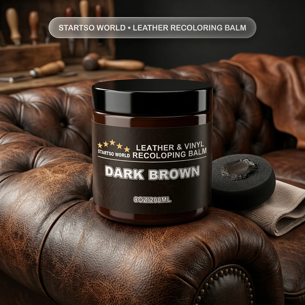 STARTSO WORLD Leather Recoloring Balm, Dark Brown Leather Repair Kit for Furniture, Leather Dye, Leather Color Restorer for C product photo, view 1 of 7