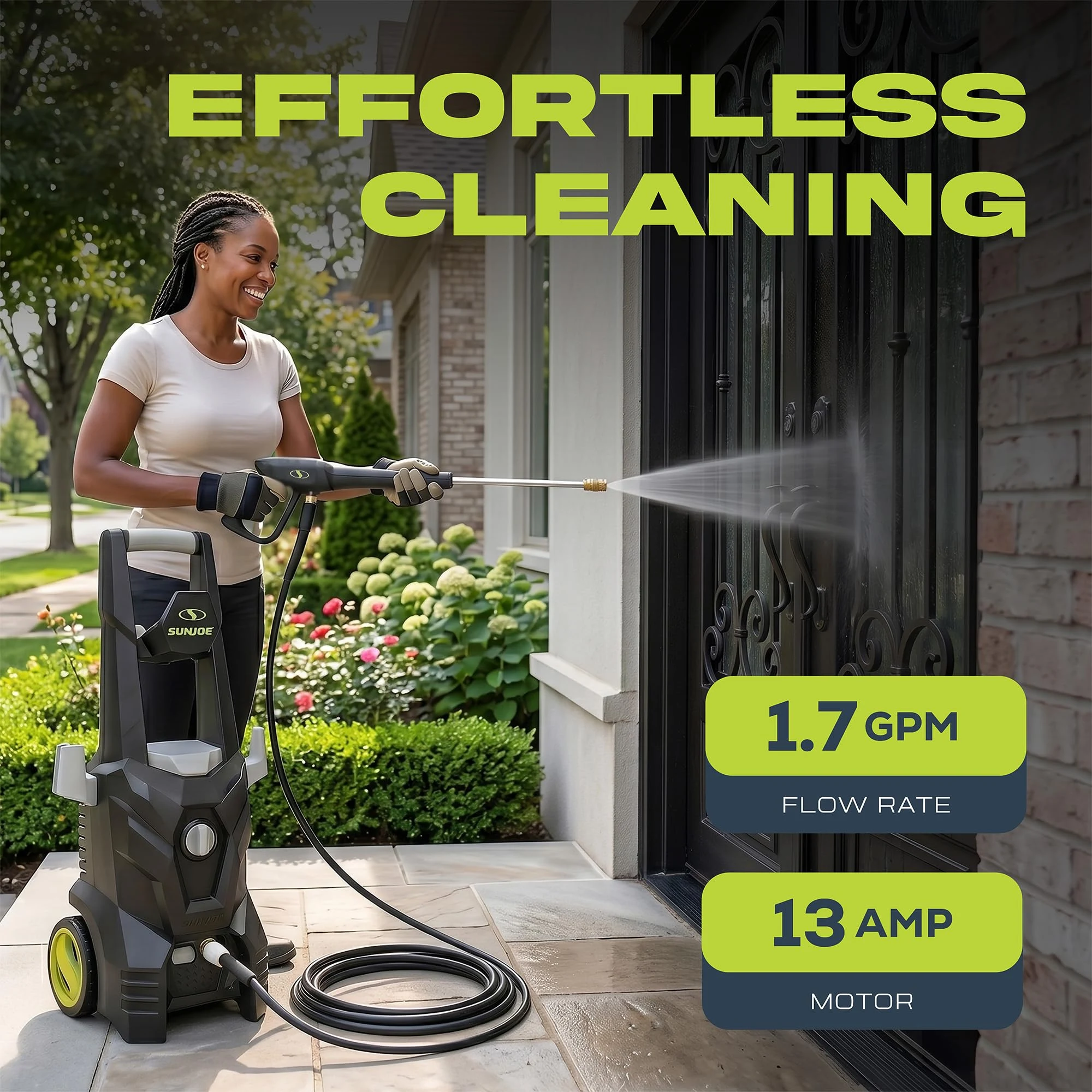 Sun Joe SPX100-GO Electric Pressure Washer, 13-Amp, 4 Nozzles, Foam Cannon product photo, view 5 of 8