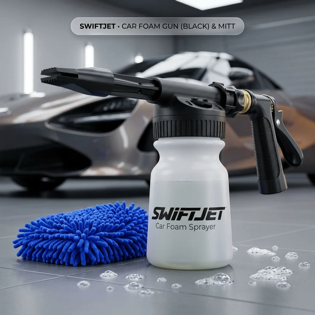 SwiftJet Car Wash Foam Gun + Microfiber Wash Mitt - Works with Any Soap - Garden Hose Car Foam Sprayer - Foam Cannon Car Wash product photo