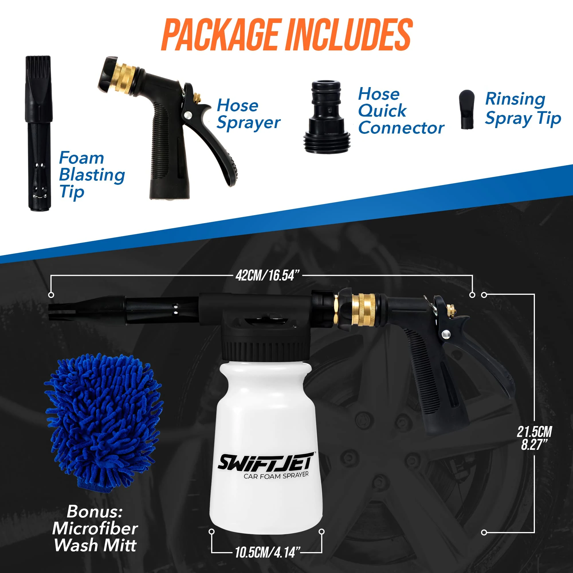 SwiftJet Car Wash Foam Gun + Microfiber Wash Mitt - Works with Any Soap - Garden Hose Car Foam Sprayer - Foam Cannon Car Wash product photo, view 5 of 8