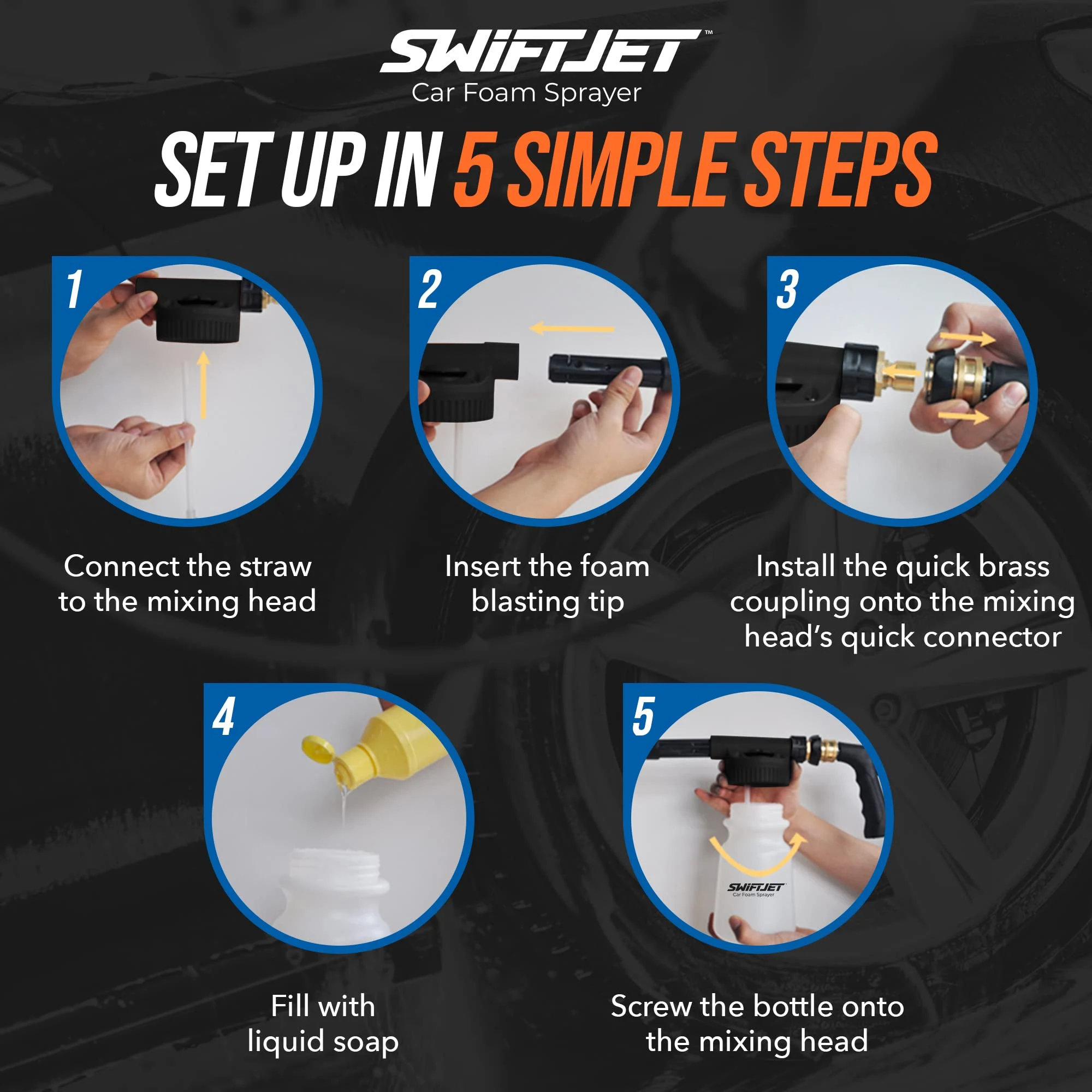 SwiftJet Car Wash Foam Gun + Microfiber Wash Mitt - Works with Any Soap - Garden Hose Car Foam Sprayer - Foam Cannon Car Wash product photo, view 6 of 8