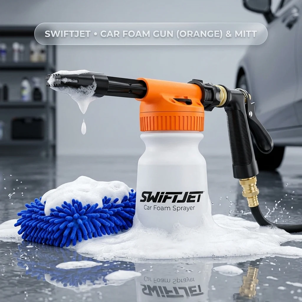 SwiftJet Car Wash Foam Gun + Microfiber Wash Mitt - Foam Cannon Works with Any Soap - Garden Hose Car Foam Sprayer - Car Wash product photo, view 1 of 7
