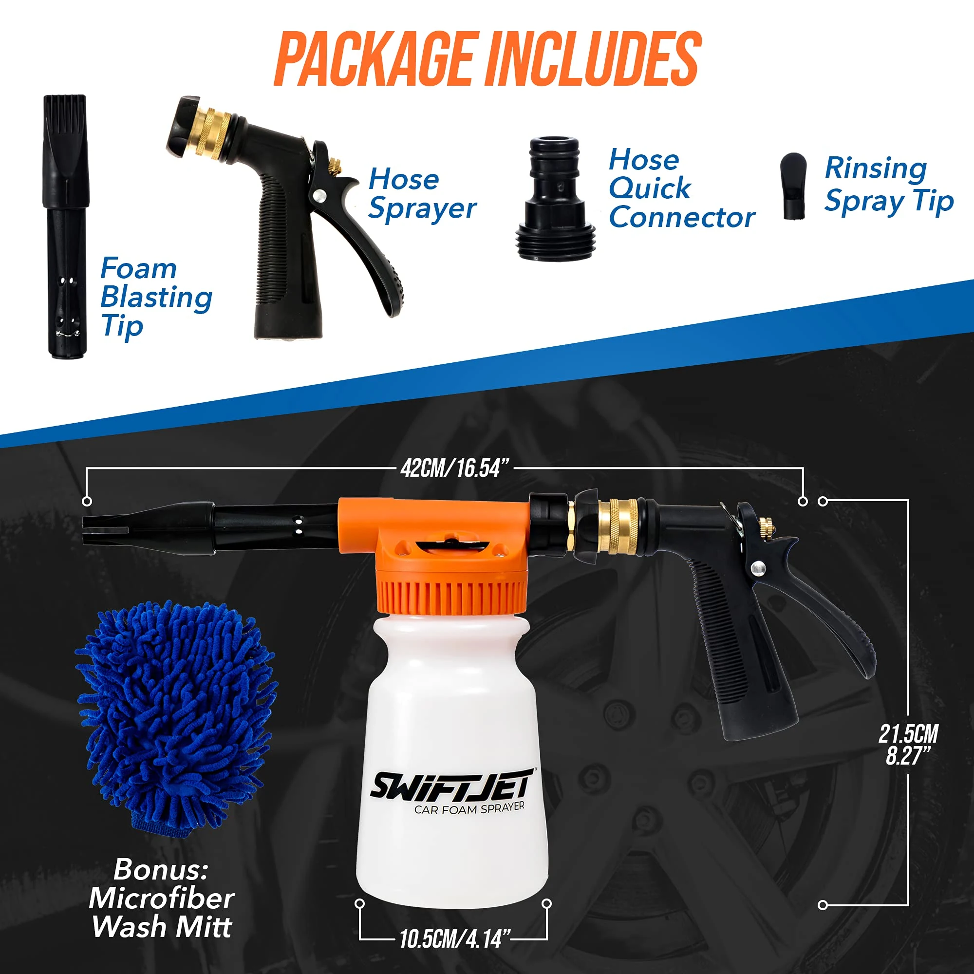 SwiftJet Car Wash Foam Gun + Microfiber Wash Mitt - Foam Cannon Works with Any Soap - Garden Hose Car Foam Sprayer - Car Wash product photo, view 3 of 7