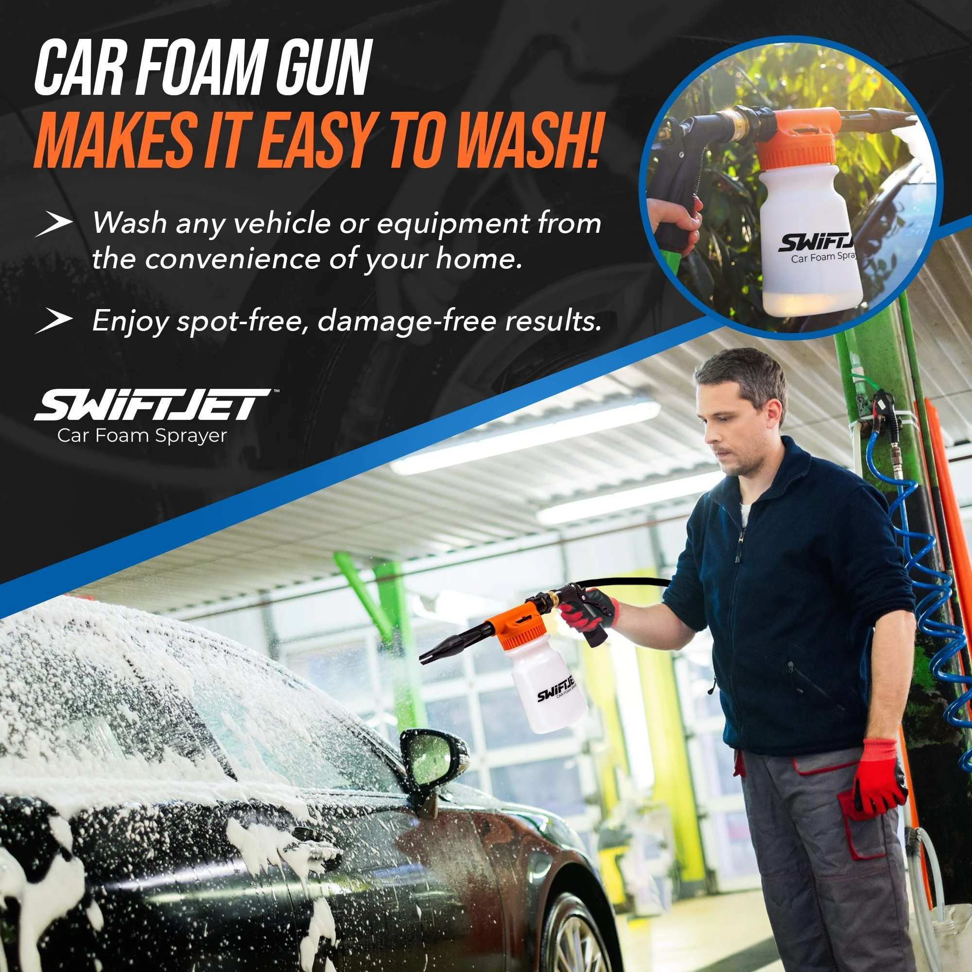 SwiftJet Car Wash Foam Gun + Microfiber Wash Mitt - Foam Cannon Works with Any Soap - Garden Hose Car Foam Sprayer - Car Wash product photo, view 4 of 7