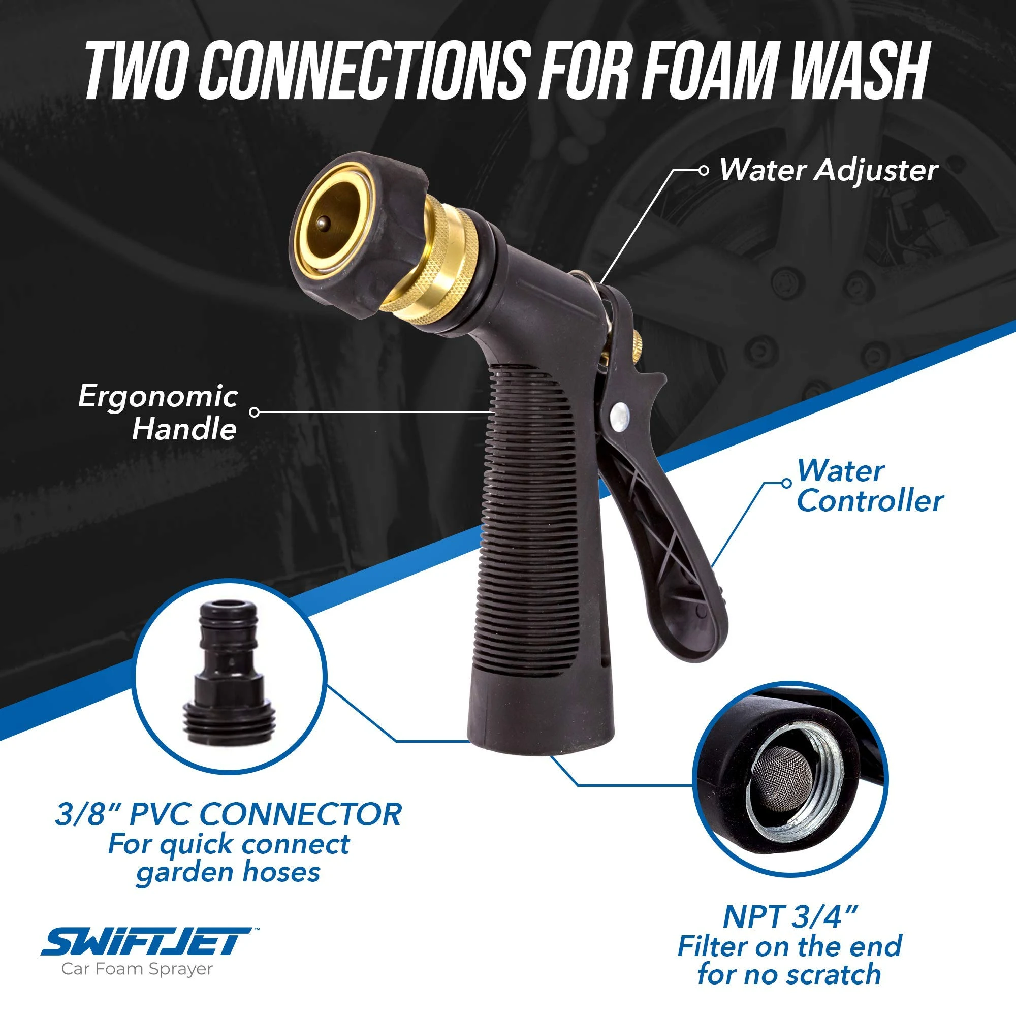 SwiftJet Car Wash Foam Gun + Microfiber Wash Mitt - Foam Cannon Works with Any Soap - Garden Hose Car Foam Sprayer - Car Wash product photo, view 6 of 7