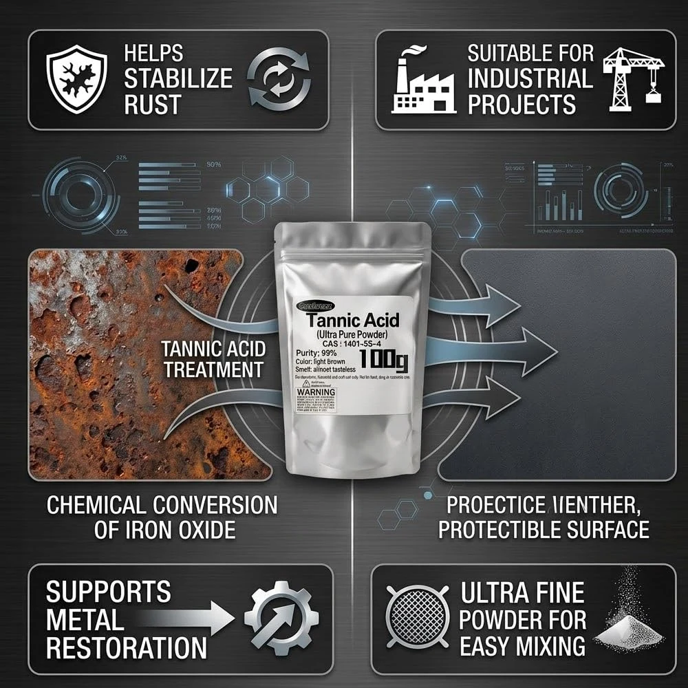 Tannic Acid, Tannic Acid Powder 99% Pure, Metal Restoration (100g(3.5oz)) product photo, view 5 of 7