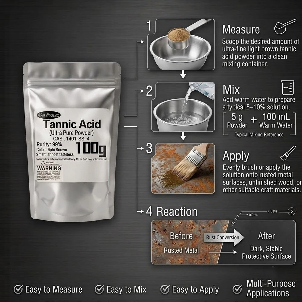 Tannic Acid, Tannic Acid Powder 99% Pure, Metal Restoration (100g(3.5oz)) product photo, view 7 of 7