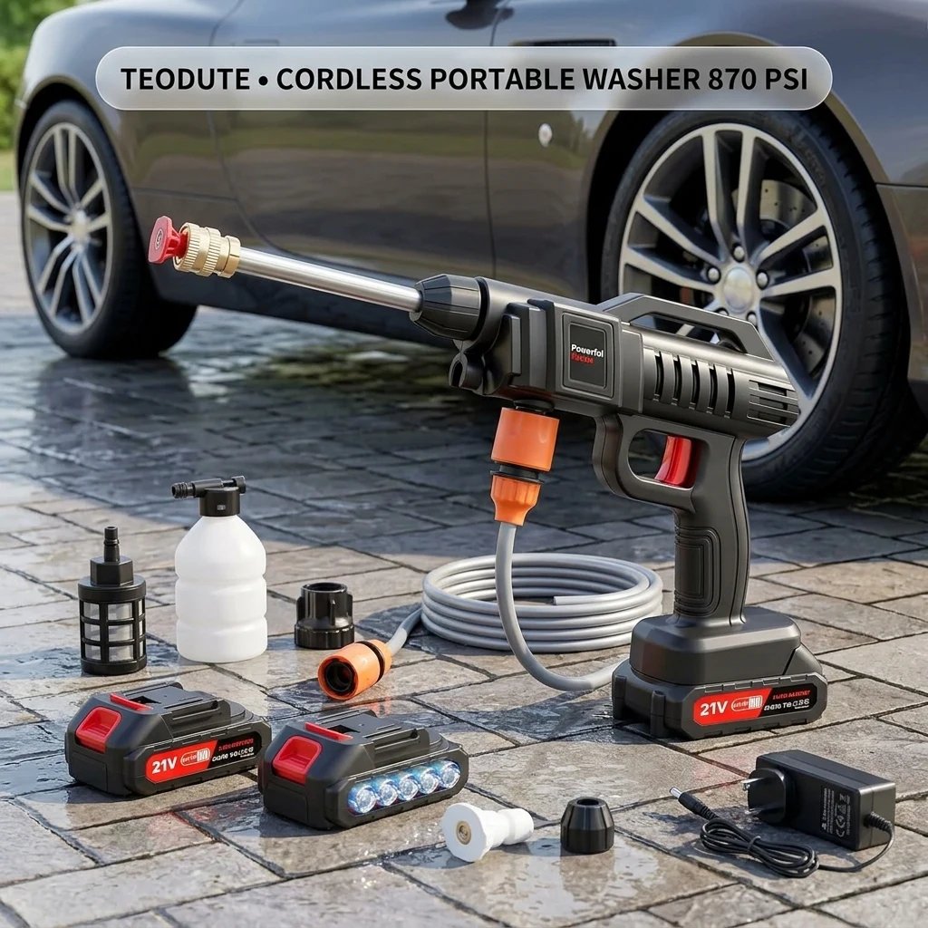Teodute Cordless Portable Washer, 870 PSI Handheld Battery Operated Washer product photo, view 1 of 8