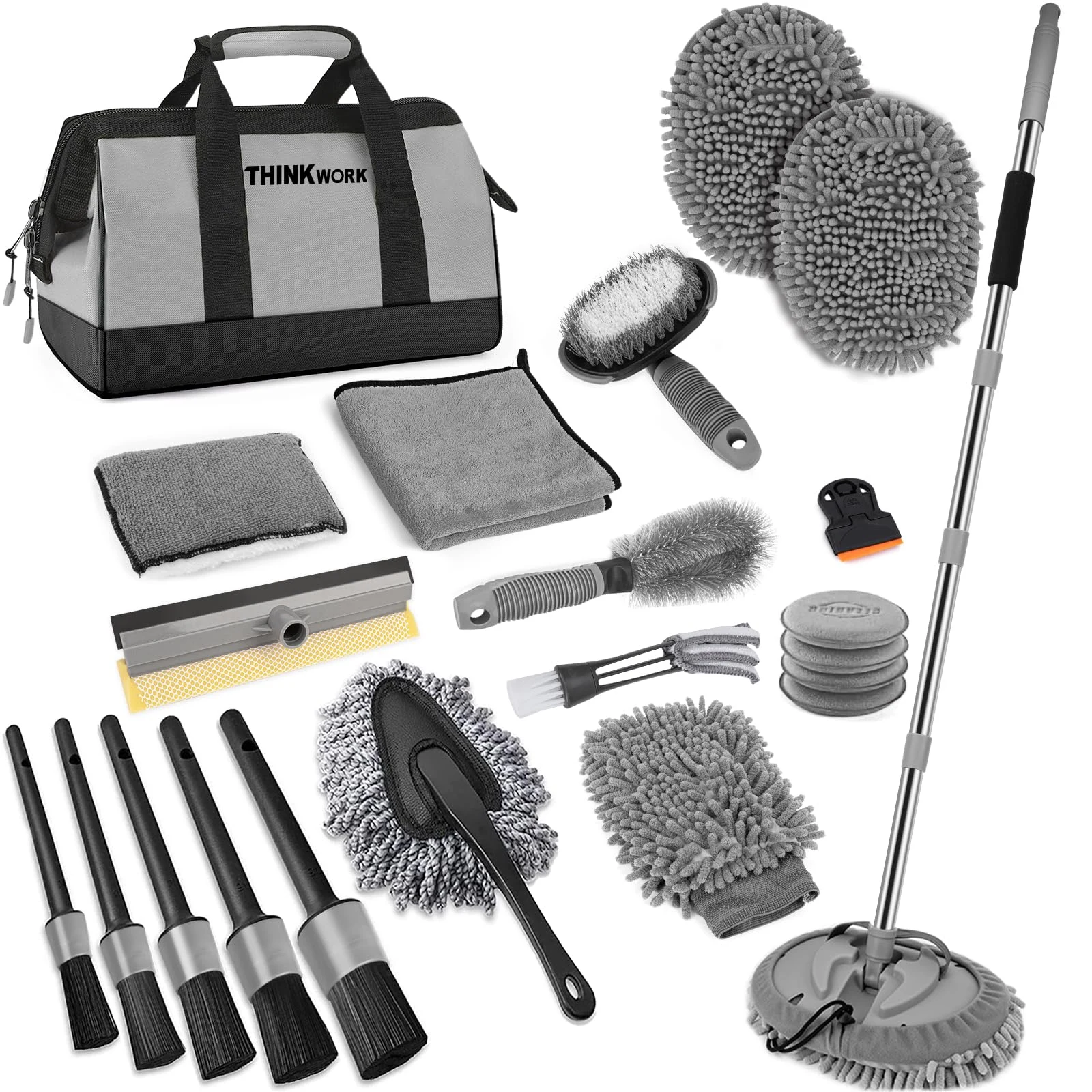THINKWORK Car Wash Detailing Kit with 62'' Car Wash Mop & Detailing Brushes product photo, view 2 of 7