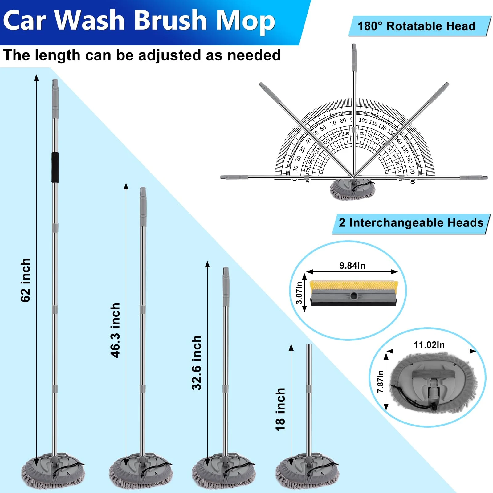 THINKWORK Car Wash Detailing Kit with 62'' Car Wash Mop & Detailing Brushes product photo, view 3 of 7