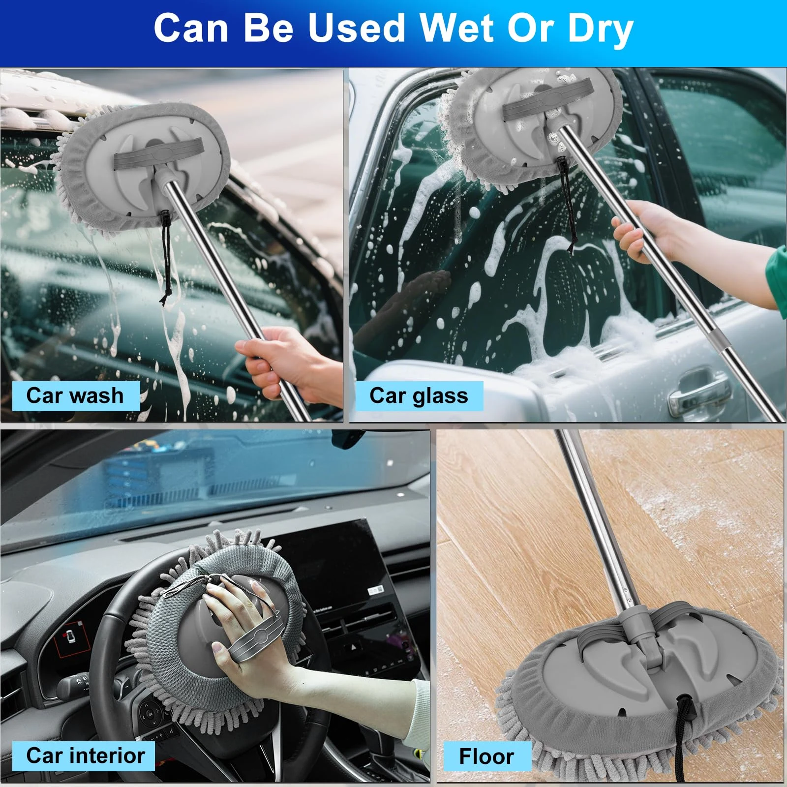 THINKWORK Car Wash Detailing Kit with 62'' Car Wash Mop & Detailing Brushes product photo, view 5 of 7