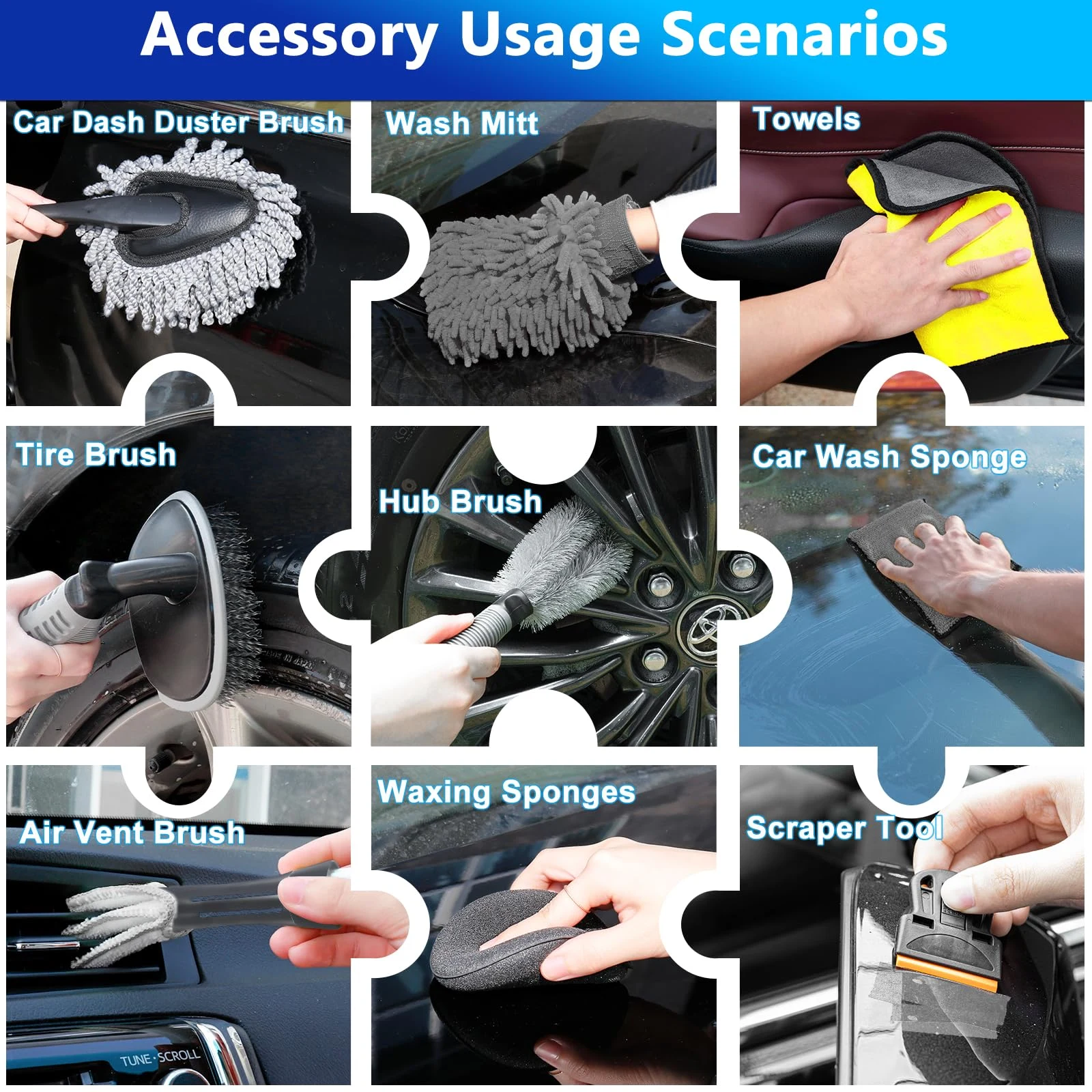 THINKWORK Car Wash Detailing Kit with 62'' Car Wash Mop & Detailing Brushes product photo, view 7 of 7