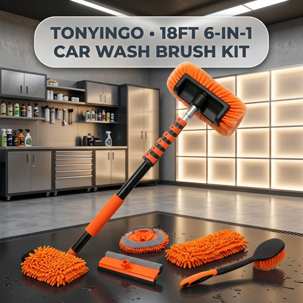 TONYINGO 18FT Reach 6-in-1 Car Wash Brush Kit with Telescopic Pole for RV product photo