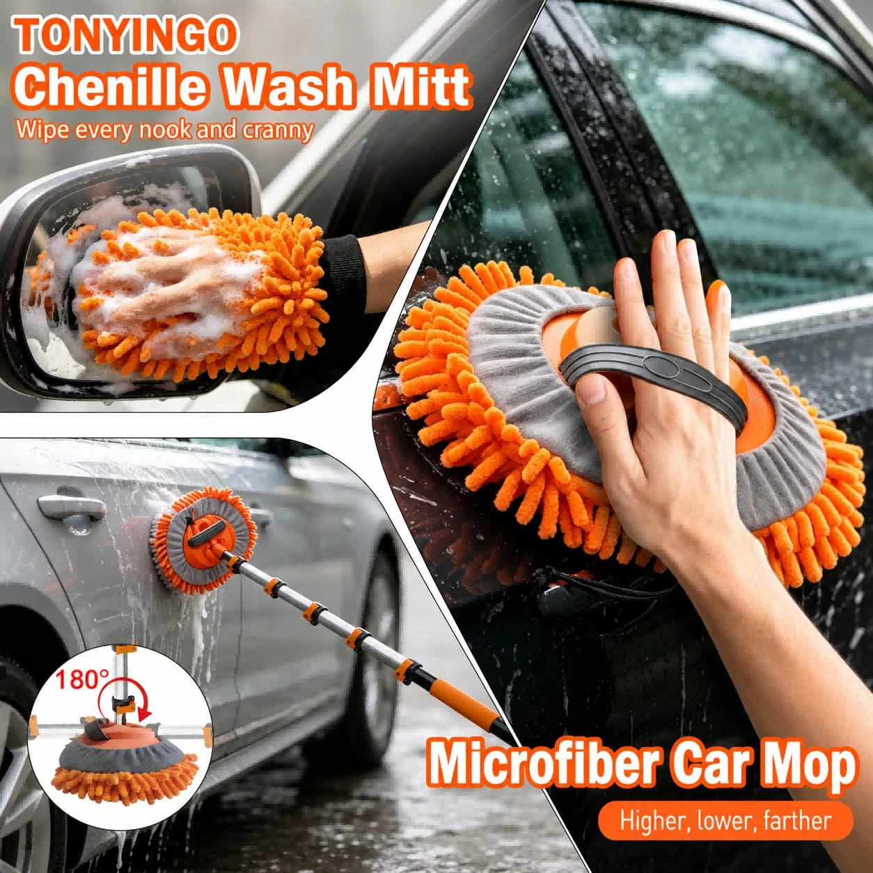 TONYINGO 18FT Reach 6-in-1 Car Wash Brush Kit with Telescopic Pole for RV product photo, view 3 of 7