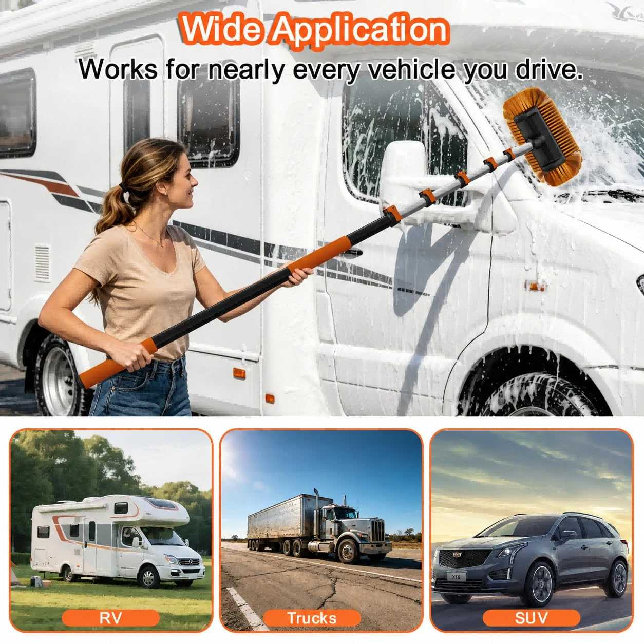 TONYINGO 18FT Reach 6-in-1 Car Wash Brush Kit with Telescopic Pole for RV product photo, view 7 of 7