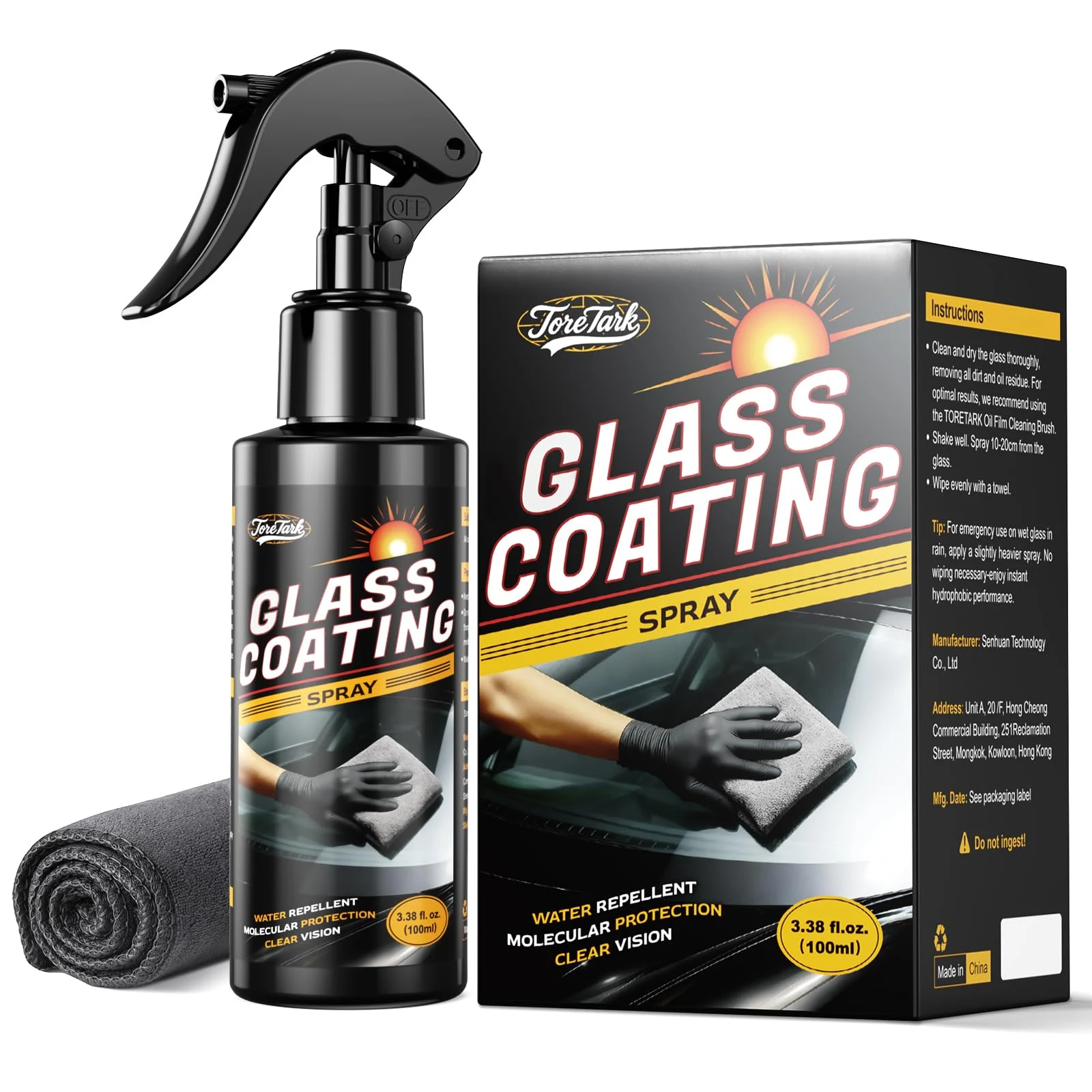 Toretark Car Ceramic Glass Coating Spray,Automotive Windshield Rain Repellent Glass Polish Protect, Long-Lasting Quick Dry Co product photo, view 2 of 7