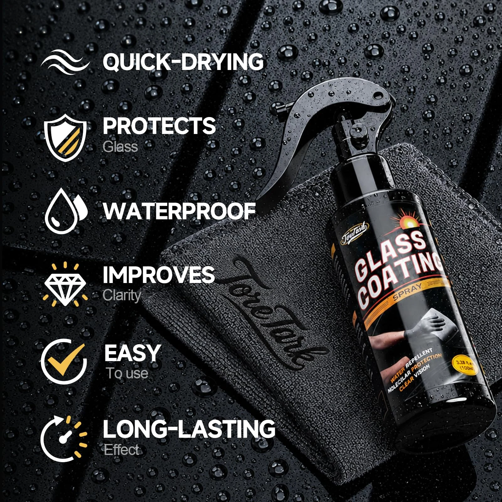 Toretark Car Ceramic Glass Coating Spray,Automotive Windshield Rain Repellent Glass Polish Protect, Long-Lasting Quick Dry Co product photo, view 5 of 7