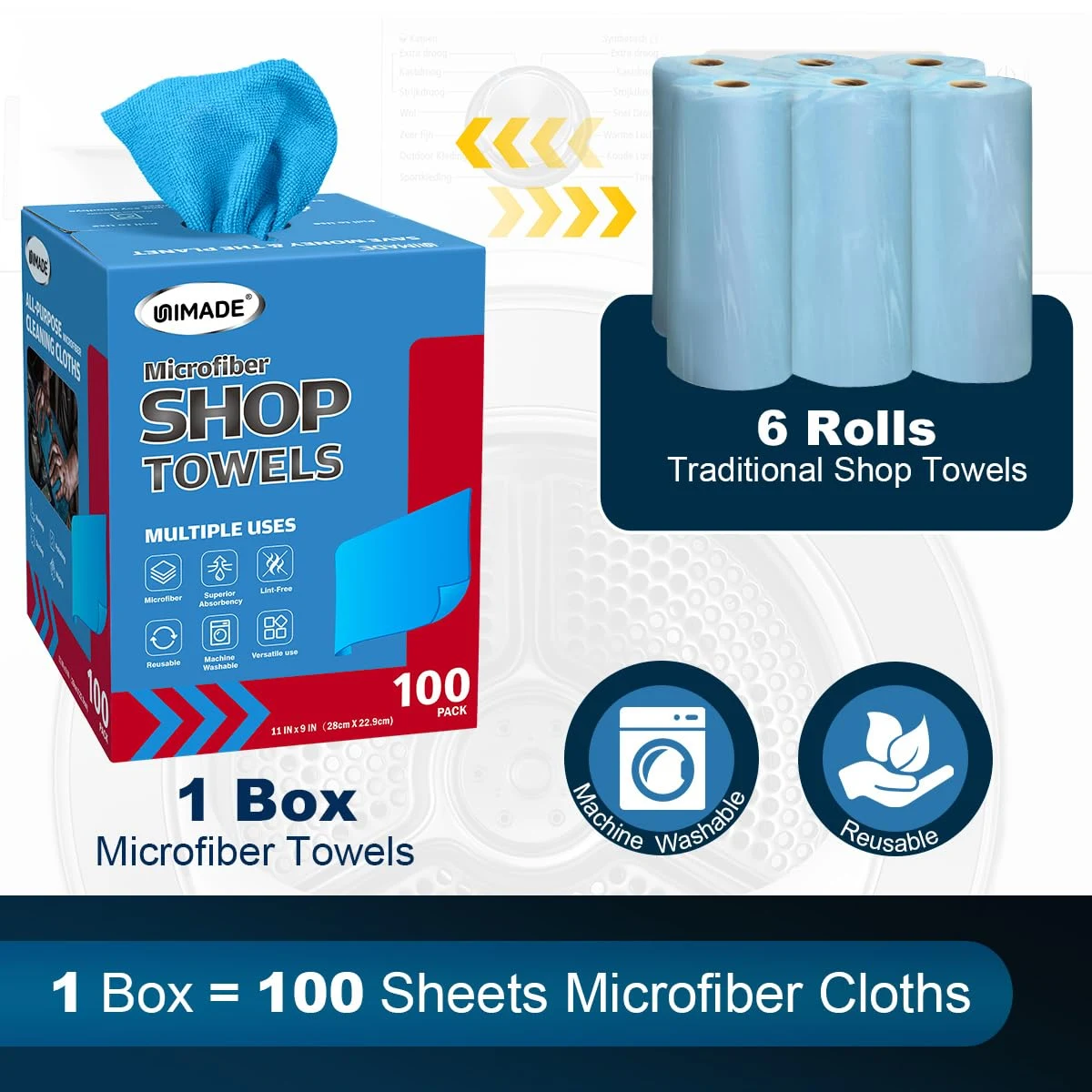 UNIMADE Shop Rags, 100 Sheets Microfiber Cleaning Cloth product photo, view 3 of 7