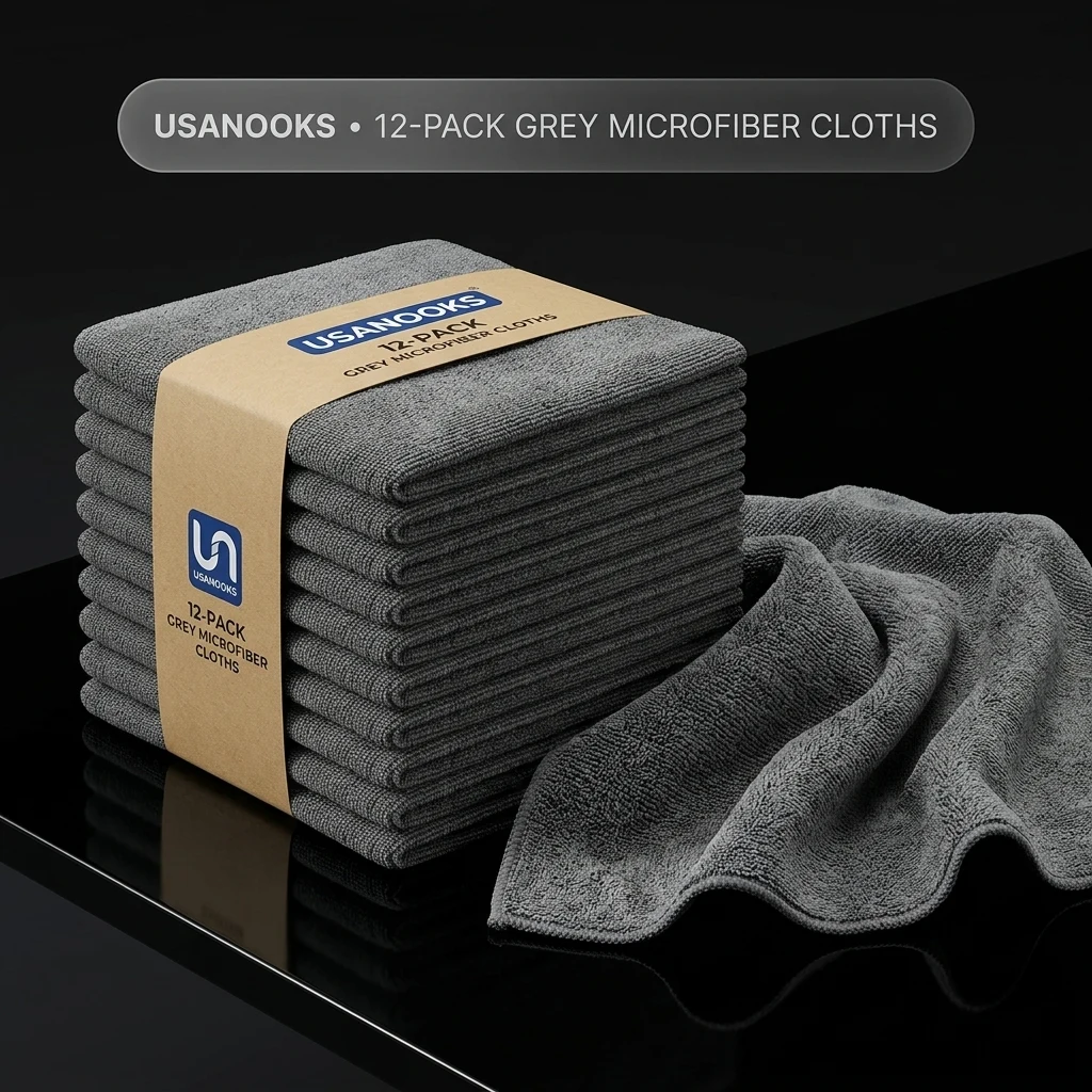 USANOOKS Microfiber Cleaning Cloth Grey - 12 Pcs (12.5"x12.5") - High Performance - 1200 Washes, Ultra Absorbent Microfiber T product photo
