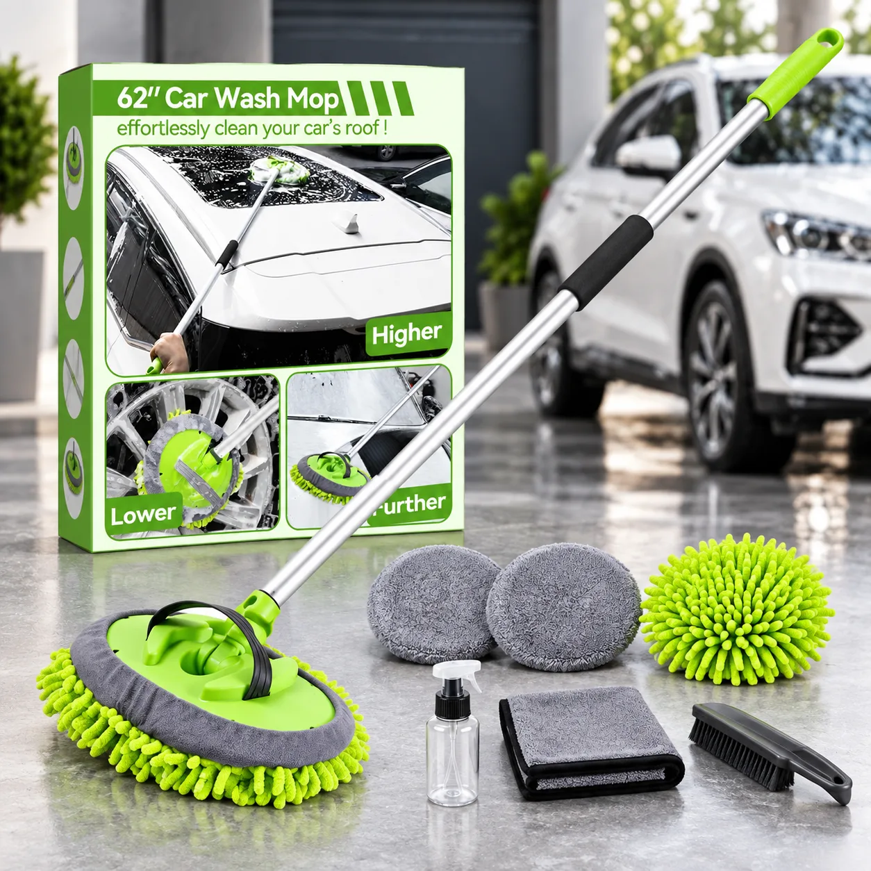 @UTOS 8Pcs Car Wash Kit, 62’’ Car Wash Brush with Long Handle, Microfiber Carwash Kit Set, Car Washing Supplies for Cars RV T product photo, view 8 of 13