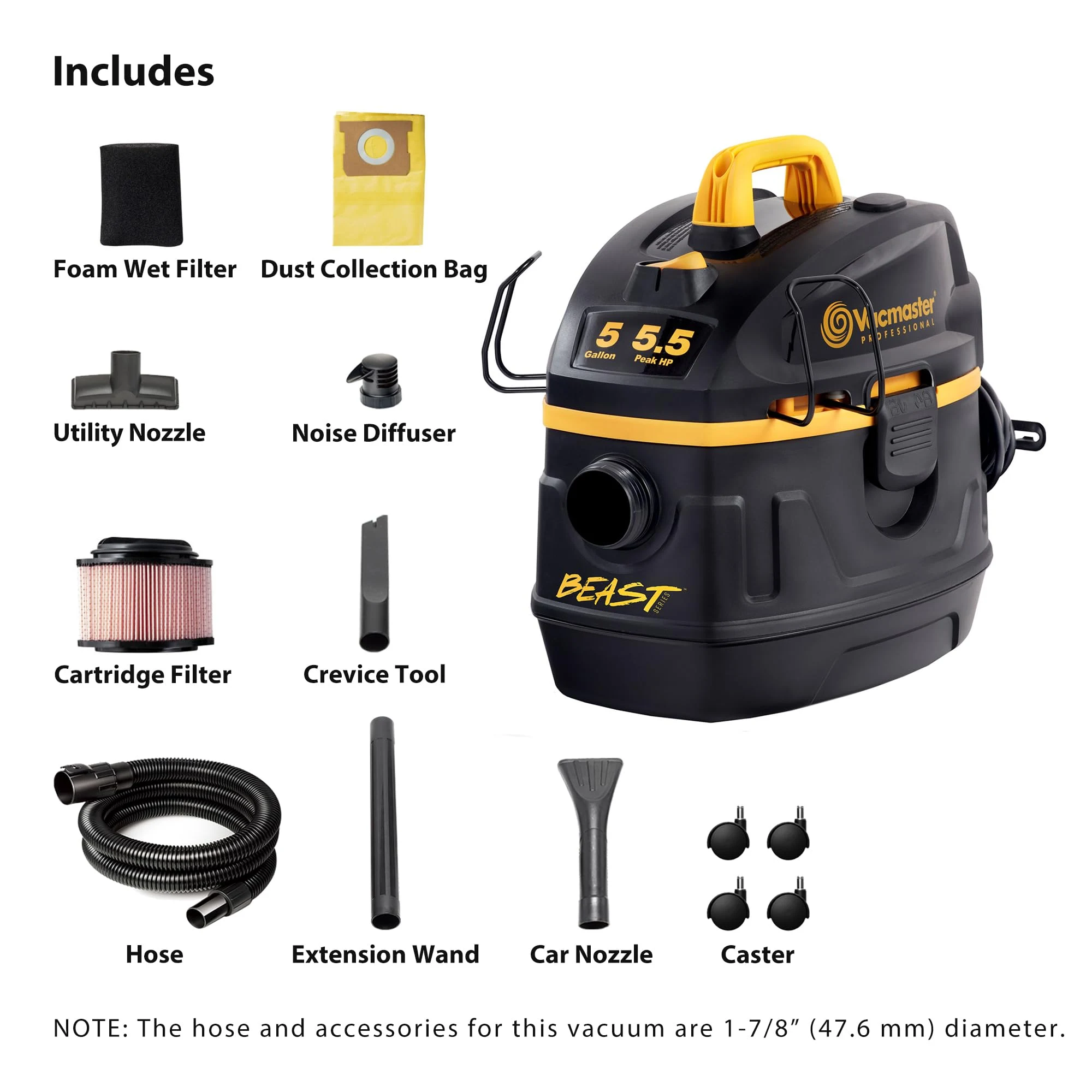 Vacmaster Beast VFB511H 5-Gallon Wet/Dry Vac product photo, view 3 of 7