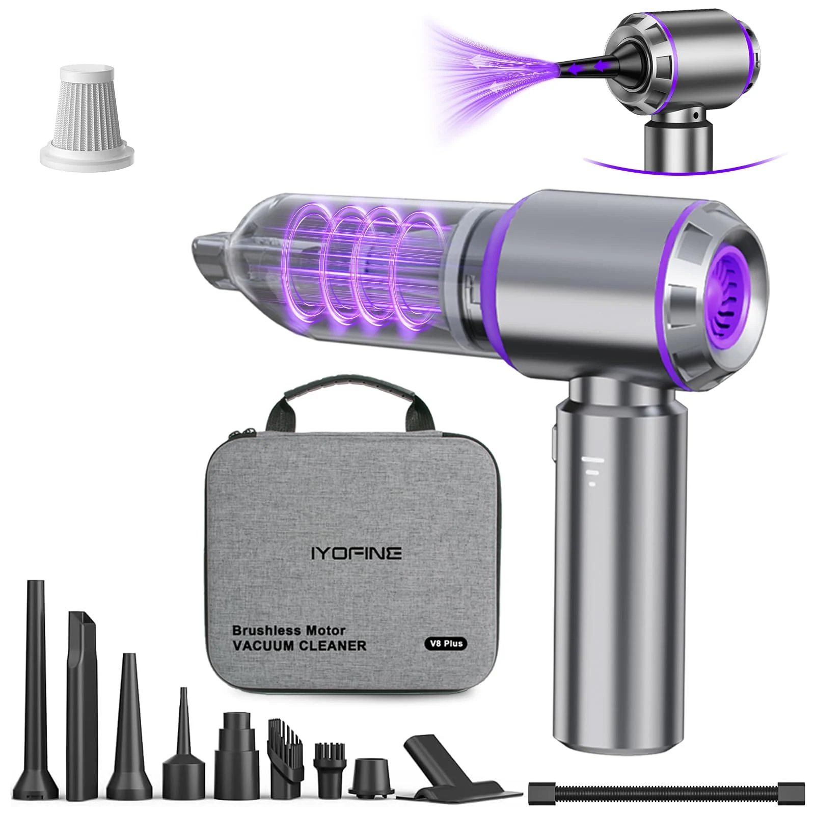 Vacuum/Air Duster Super Power Mini Car Vacuum Cleaner 4-in-1 air Blower Gun product photo, view 2 of 7