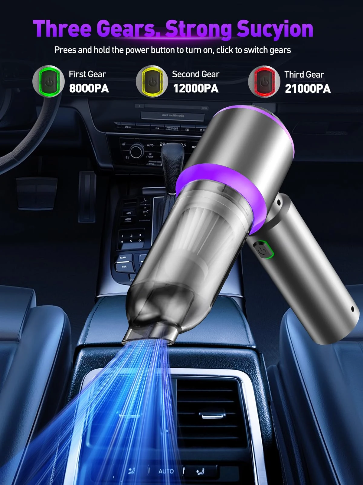 Vacuum/Air Duster Super Power Mini Car Vacuum Cleaner 4-in-1 air Blower Gun product photo, view 4 of 7