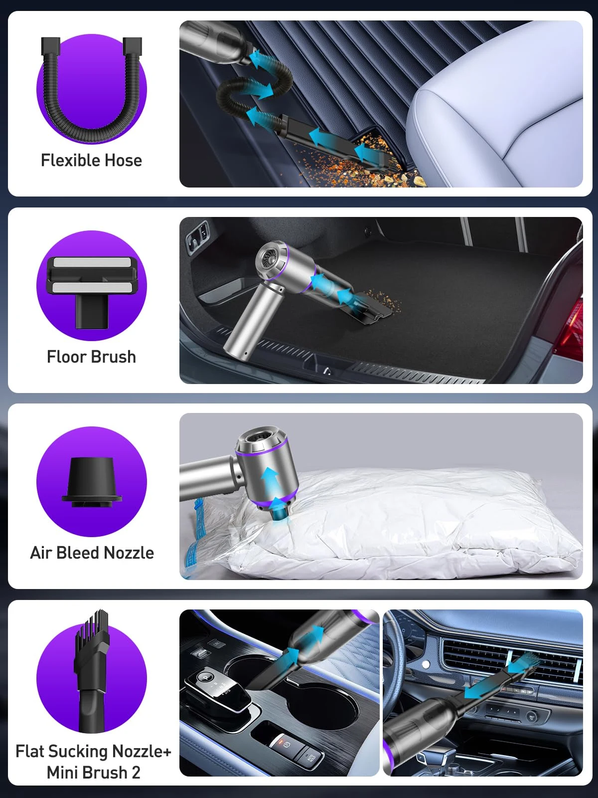 Vacuum/Air Duster Super Power Mini Car Vacuum Cleaner 4-in-1 air Blower Gun product photo, view 6 of 7