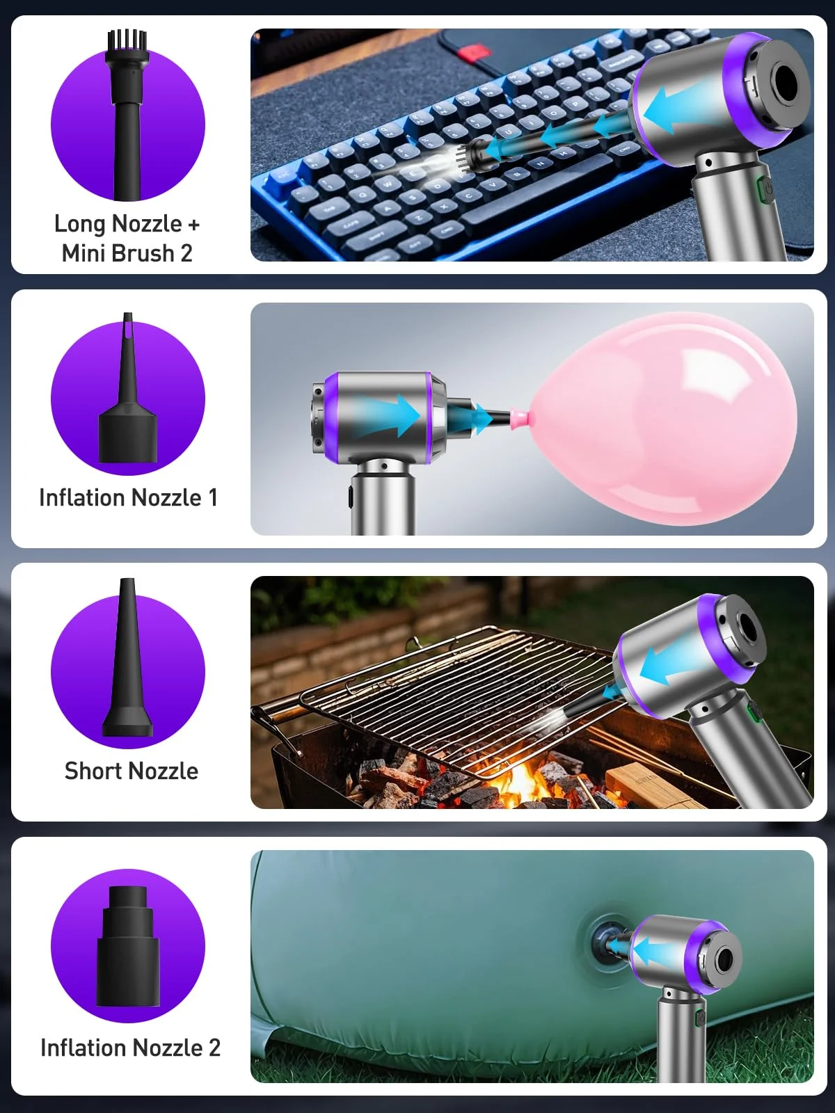Vacuum/Air Duster Super Power Mini Car Vacuum Cleaner 4-in-1 air Blower Gun product photo, view 7 of 7