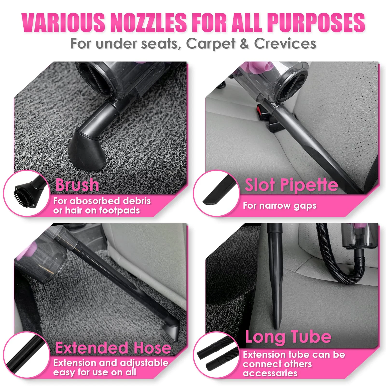 Viewsun 17pcs Car Cleaning Kit, Pink Car Interior Detailing Kit with High Power Handheld Vacuum, Detailing Brush Set, Windshi product photo, view 3 of 6
