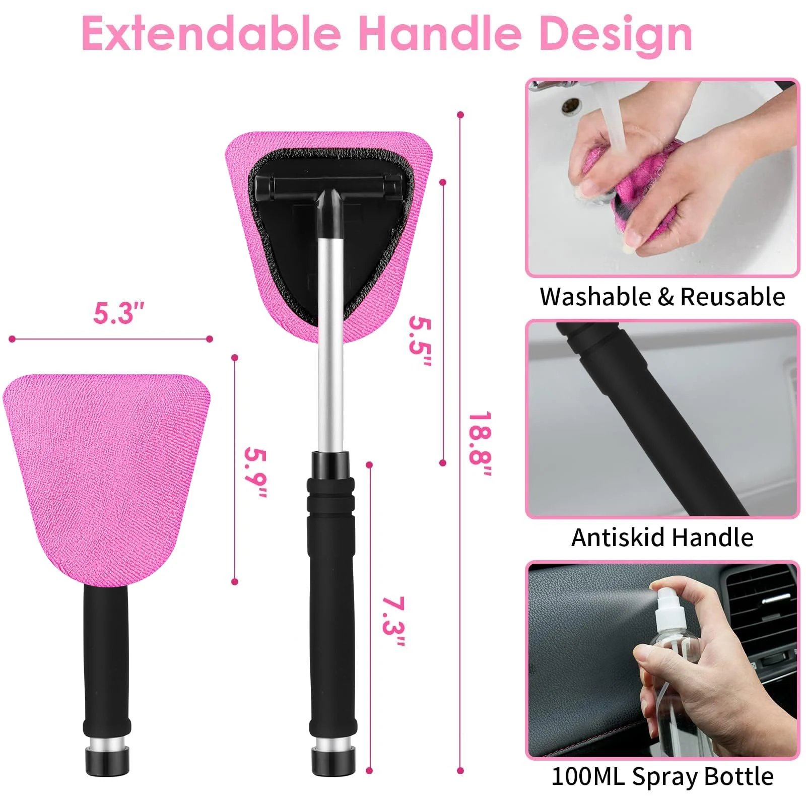 Viewsun 17pcs Car Cleaning Kit, Pink Car Interior Detailing Kit with High Power Handheld Vacuum, Detailing Brush Set, Windshi product photo, view 4 of 6