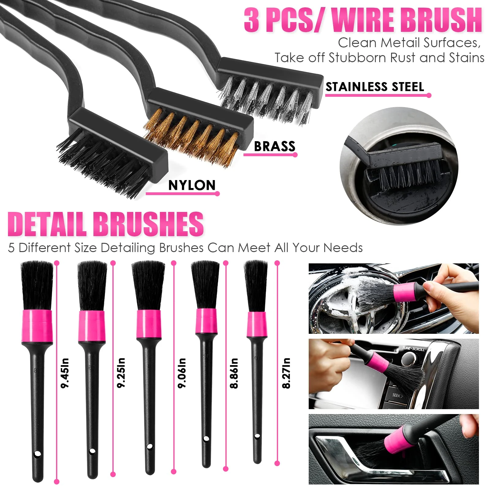 Viewsun 17pcs Car Cleaning Kit, Pink Car Interior Detailing Kit with High Power Handheld Vacuum, Detailing Brush Set, Windshi product photo, view 6 of 6