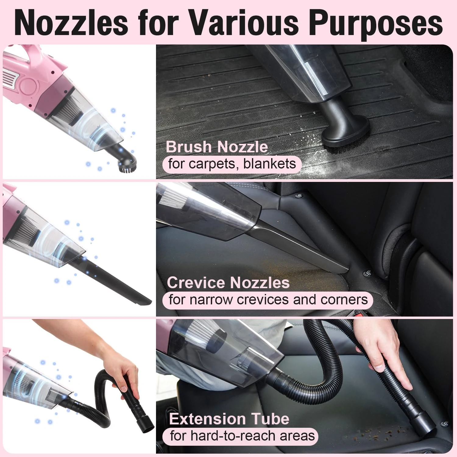 Vioview Pink Car Cleaning Kit, 25Pcs Detailing Kit Interior with 4-in-1 Power Handheld Vacuum Cleaner, Detailing Brush Set, 2 product photo, view 5 of 7