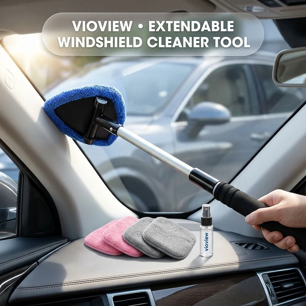vioview Windshield Cleaner Tool, Car Interior Cleaning Kit with Extendable Handle and 3 Reusable Microfiber Pads, Auto Glass product photo, view 1 of 7