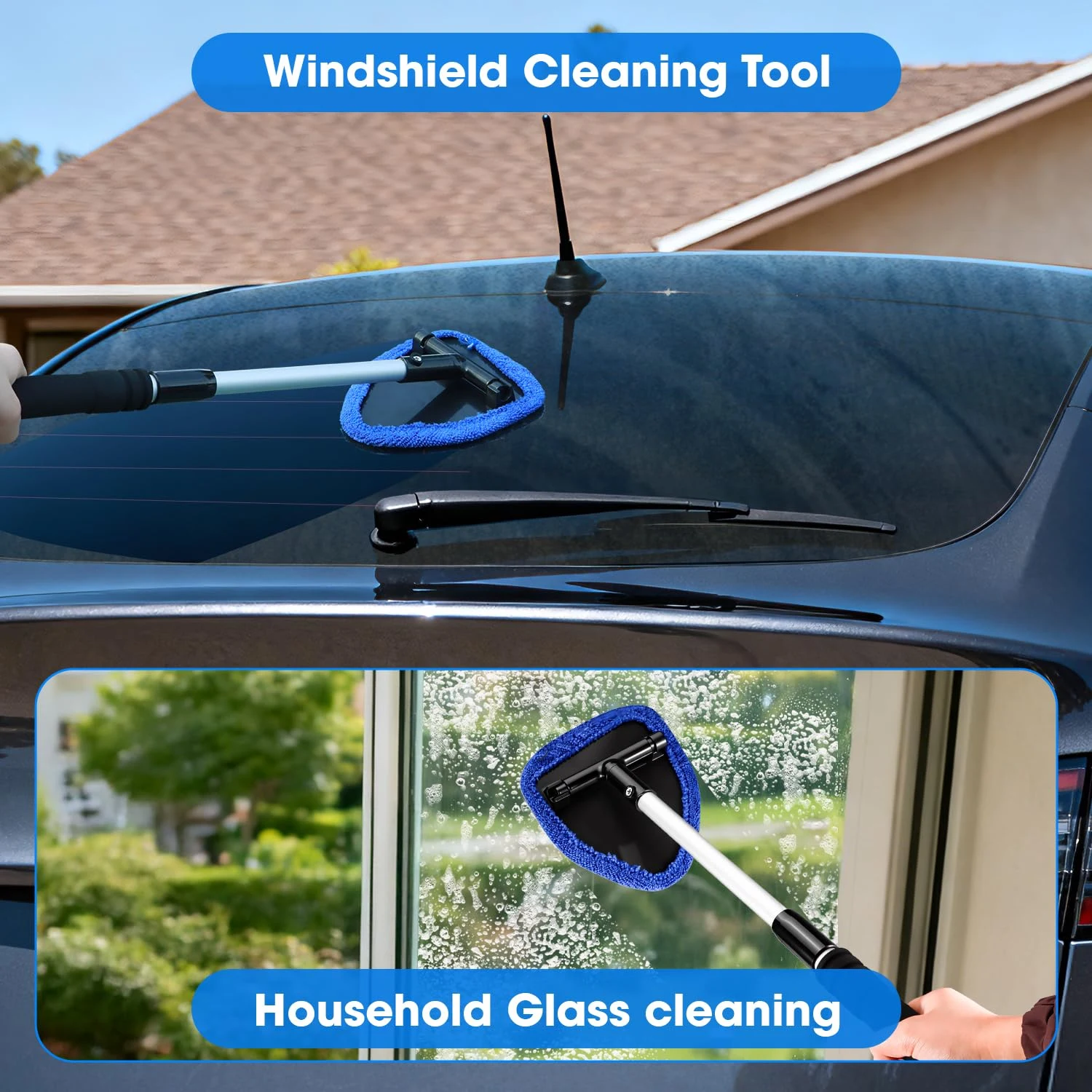 vioview Windshield Cleaner Tool, Car Interior Cleaning Kit with Extendable Handle and 3 Reusable Microfiber Pads, Auto Glass product photo, view 2 of 7