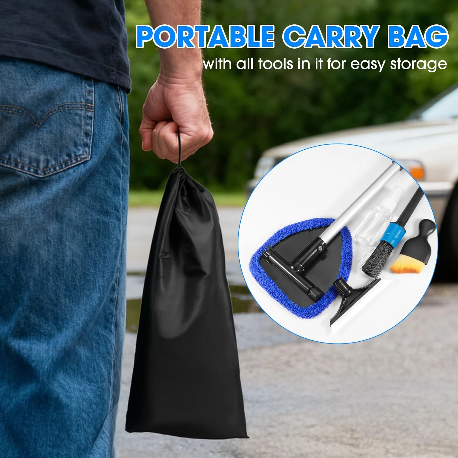 vioview Windshield Cleaner Tool, Car Interior Cleaning Kit with Extendable Handle and 3 Reusable Microfiber Pads, Auto Glass product photo, view 7 of 7