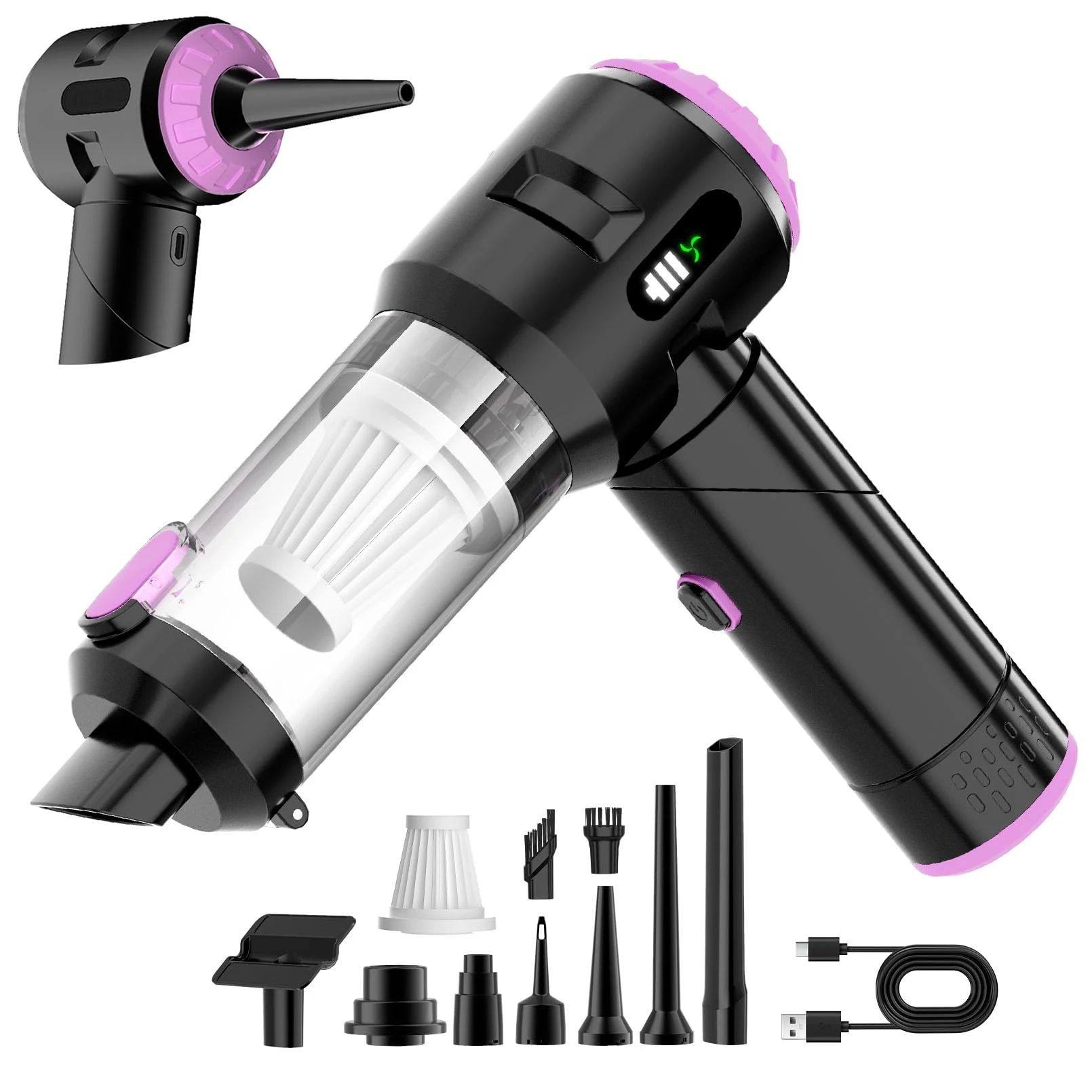 Wansimoo Handheld Car Vacuum Cleaner,25000PA Strong Cyclonic Suction Foldable Mini Vacuum Portable Cordless with Digital Disp product photo, view 2 of 7