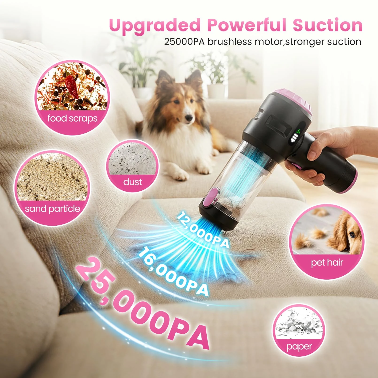 Wansimoo Handheld Car Vacuum Cleaner,25000PA Strong Cyclonic Suction Foldable Mini Vacuum Portable Cordless with Digital Disp product photo, view 3 of 7