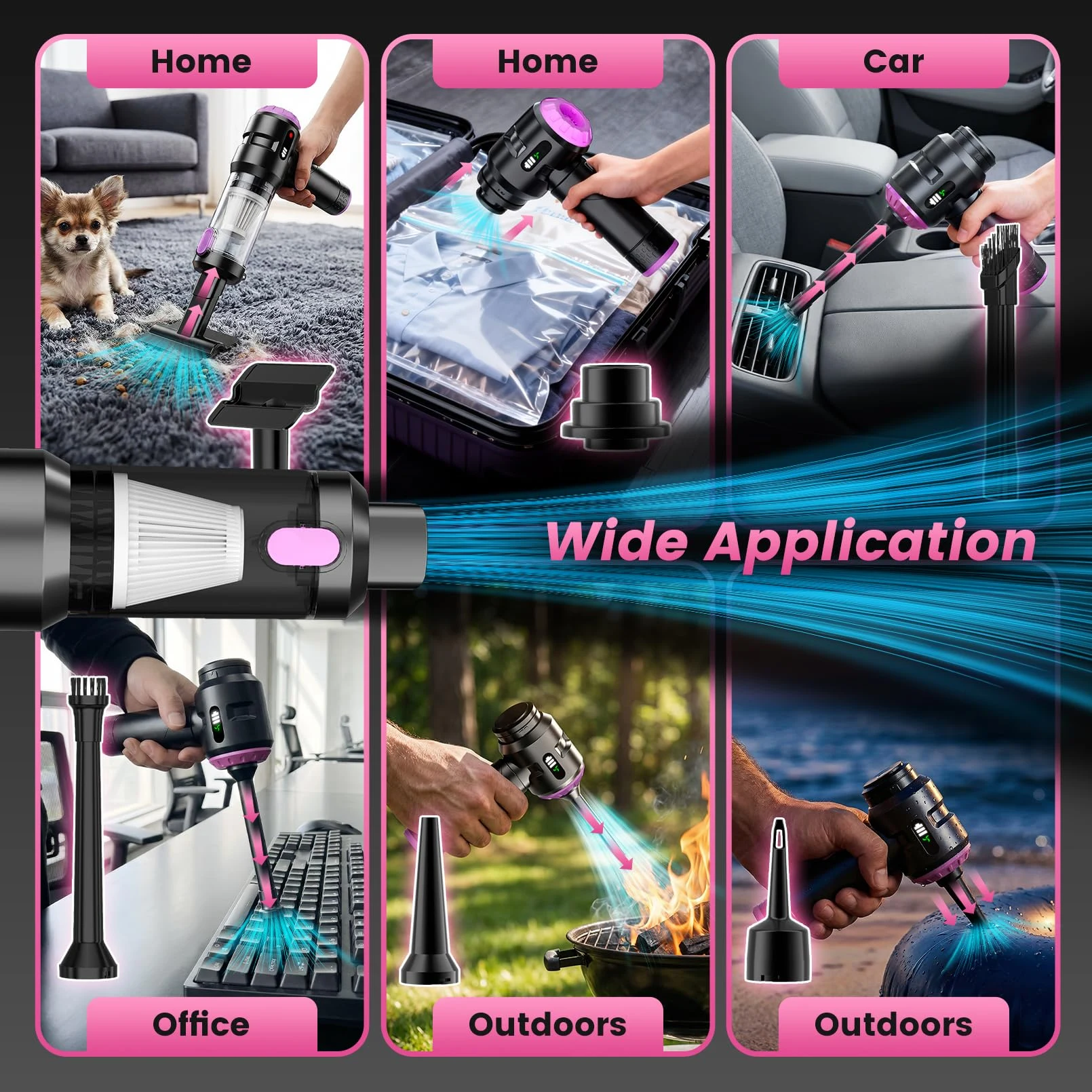 Wansimoo Handheld Car Vacuum Cleaner,25000PA Strong Cyclonic Suction Foldable Mini Vacuum Portable Cordless with Digital Disp product photo, view 6 of 7