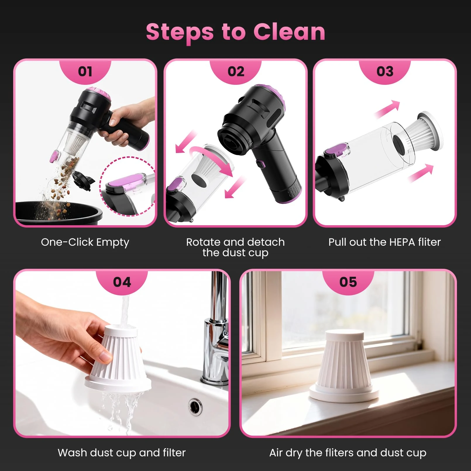Wansimoo Handheld Car Vacuum Cleaner,25000PA Strong Cyclonic Suction Foldable Mini Vacuum Portable Cordless with Digital Disp product photo, view 7 of 7