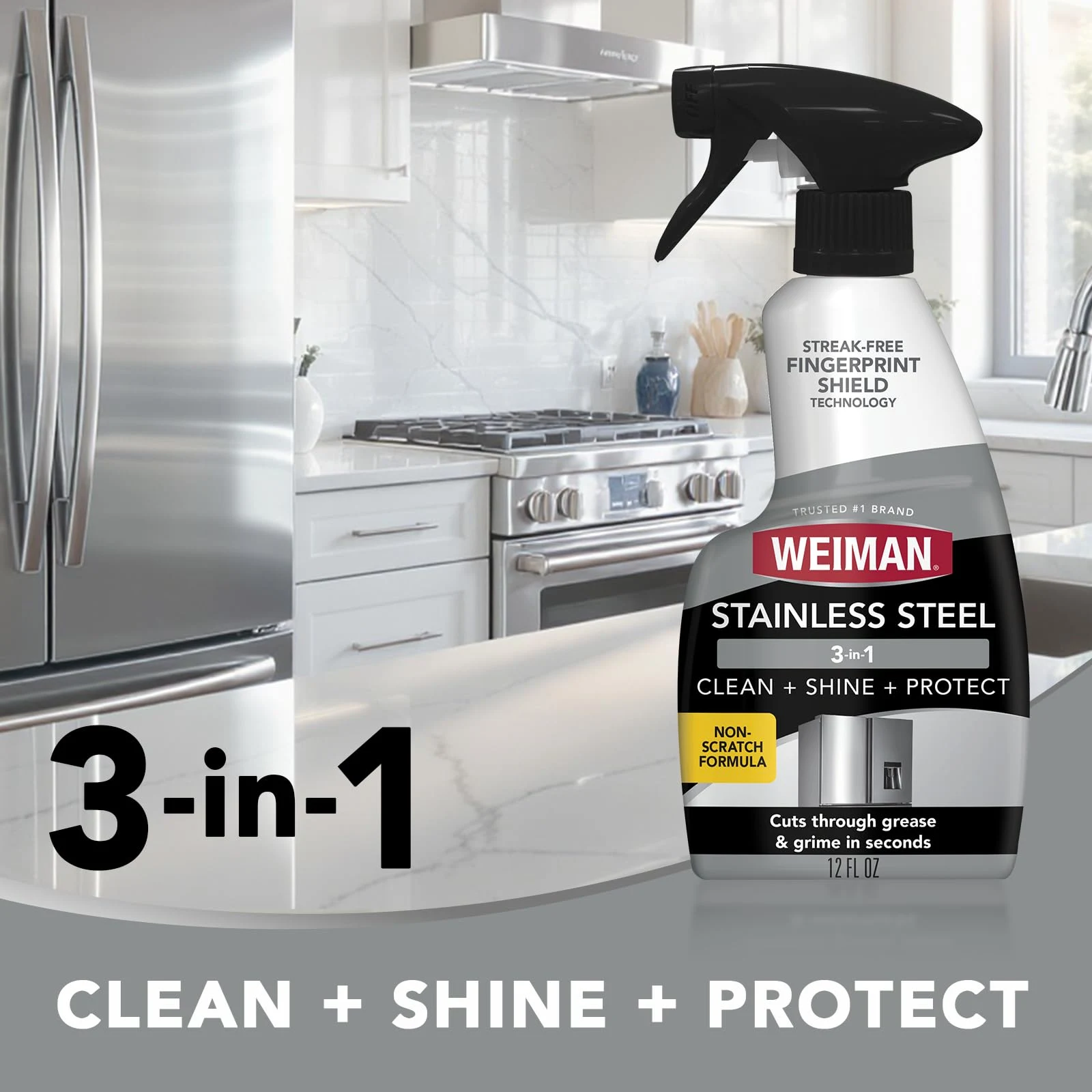 Weiman Stainless Steel Cleaner & Polish Kit, 3 Piece - Spray, Wipes & Cloth, Anti-Fingerprint, Removes Grease, Water Spots, S product photo, view 3 of 7